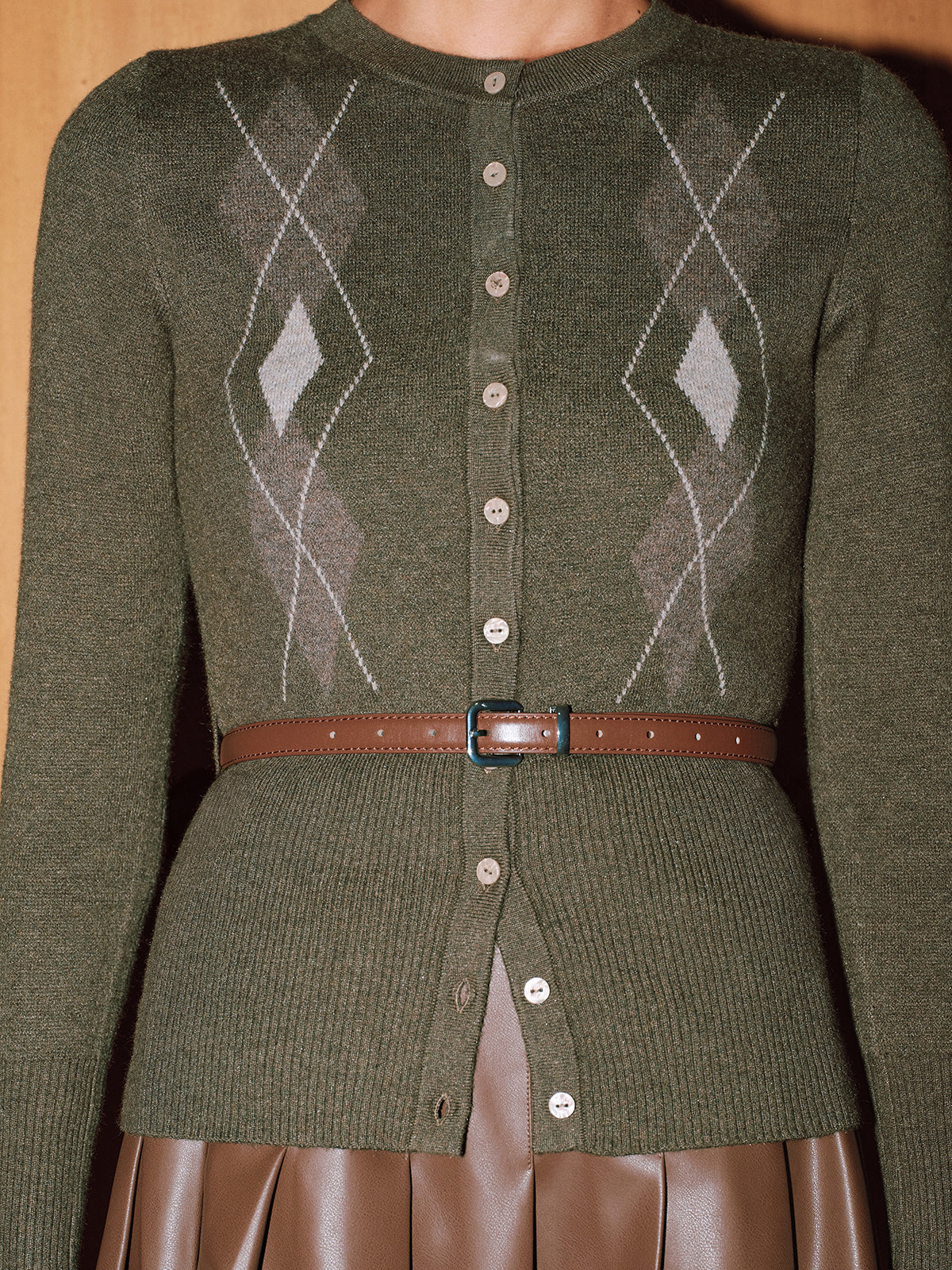 Argyle Wool-Blend Knit Cardigan Cozy Winter Layer Essential