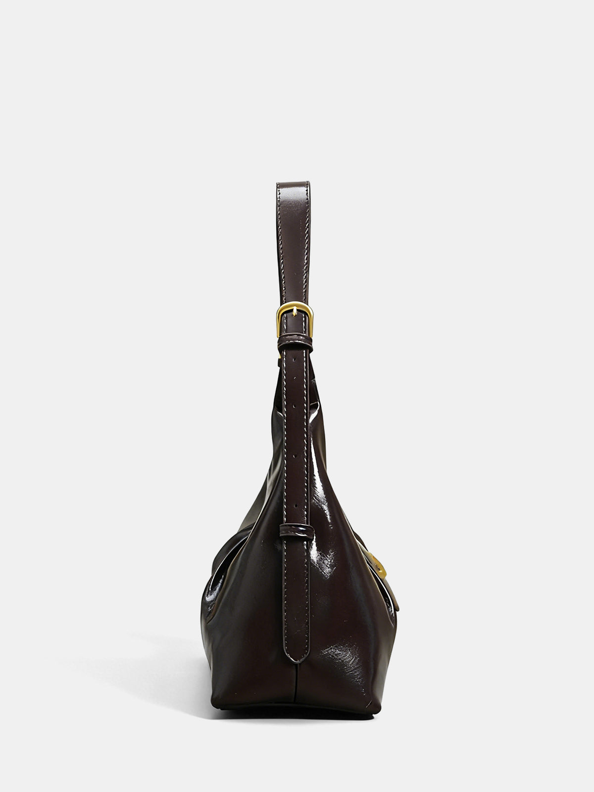 Patent Leather Hobo Bag with Gold Accents, Spacious Designer Handbag