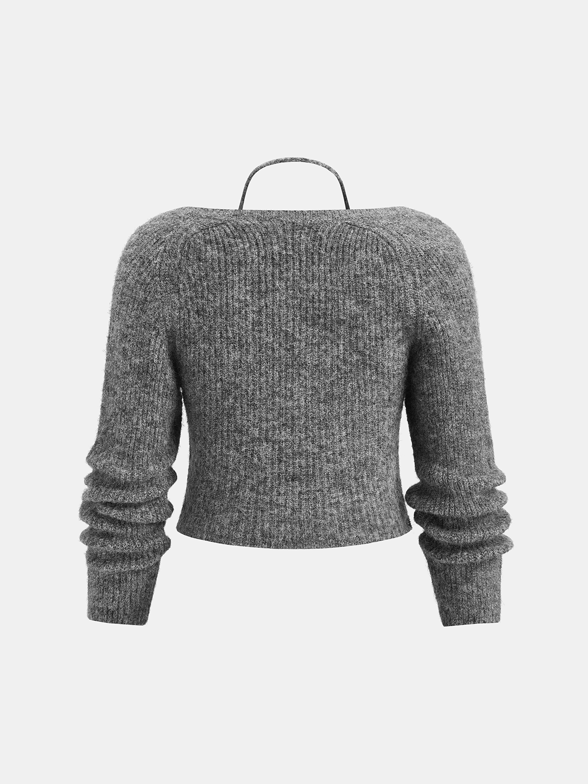 Wool-Blend Two-Piece Set Crossover Halter Knit Top with Trendy Design Details