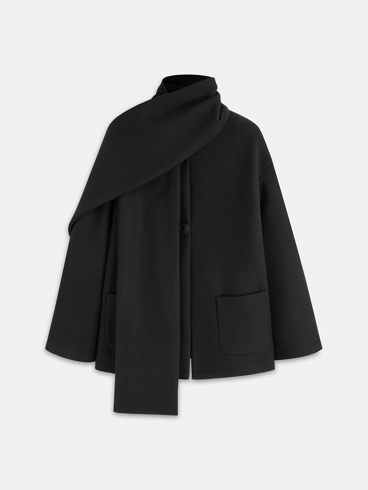 Scarf-Accented Wool Jacket for Winter Weather Layering