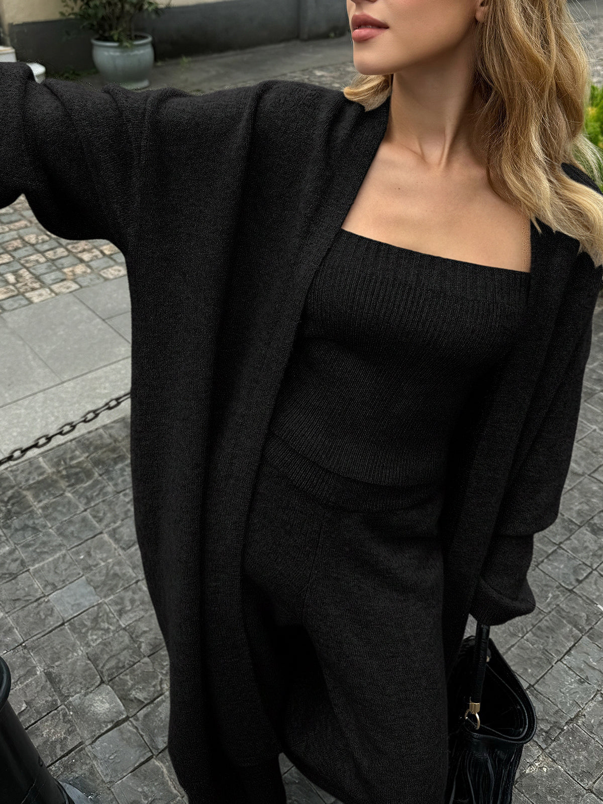 Three-Piece Knit Bustier Cardigan Pants Set for Women Comfort Fit