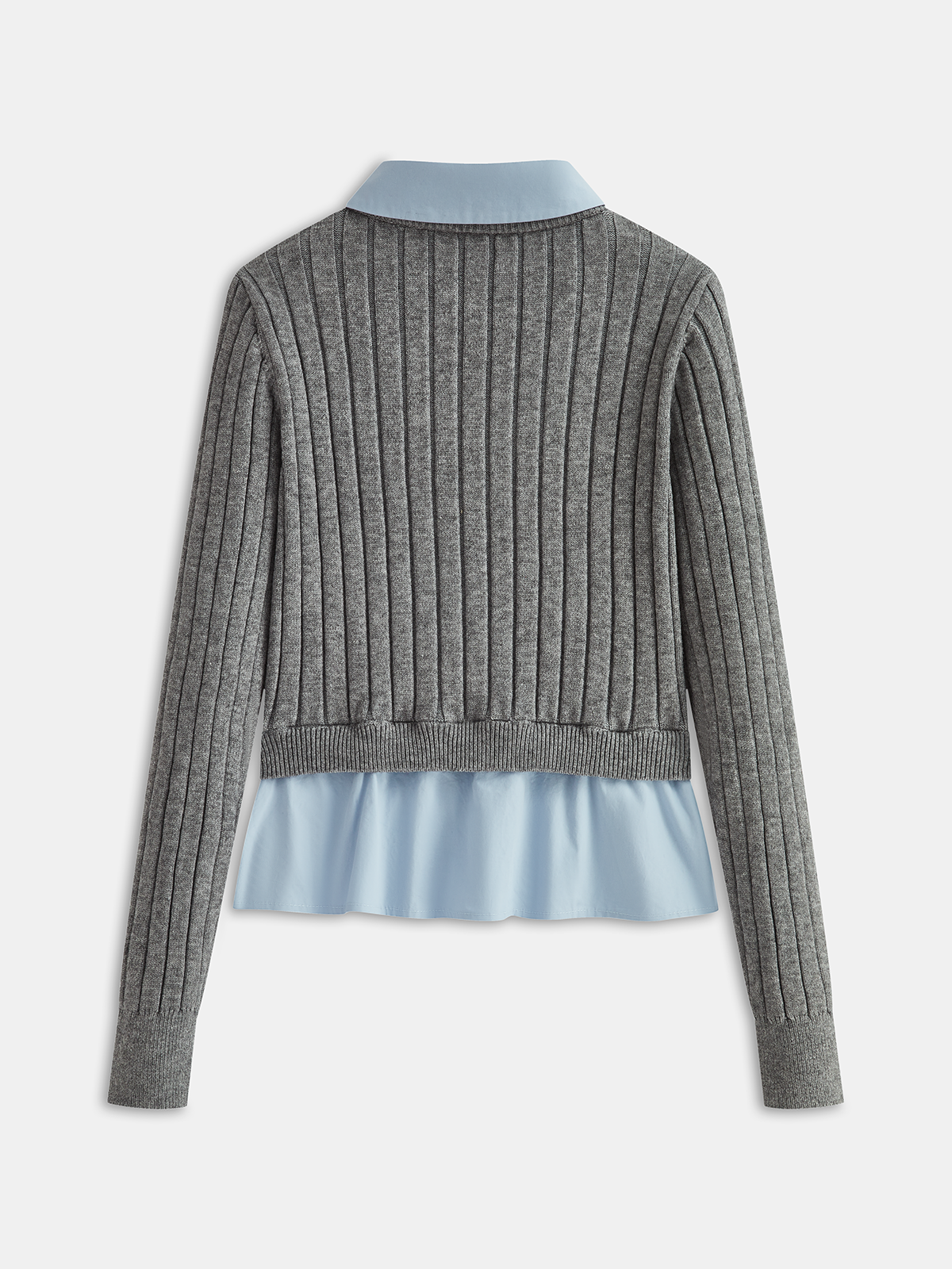 2 in 1 Denim Pocket Collared Rib-Knit Top Versatile Casual Wear