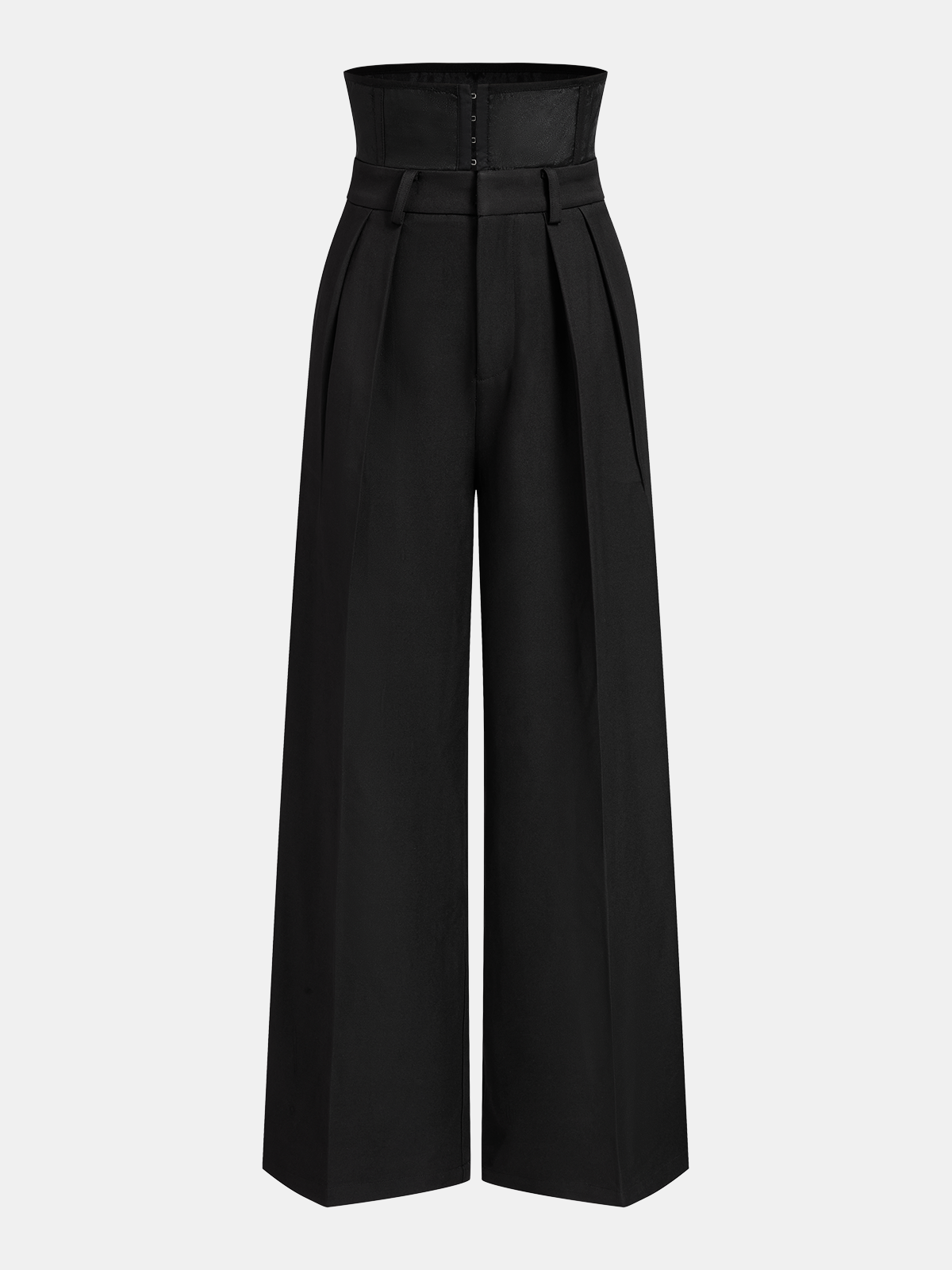 Corset Waist Pleated Wide Leg Pants - Comfortable High-Waisted Design for Women