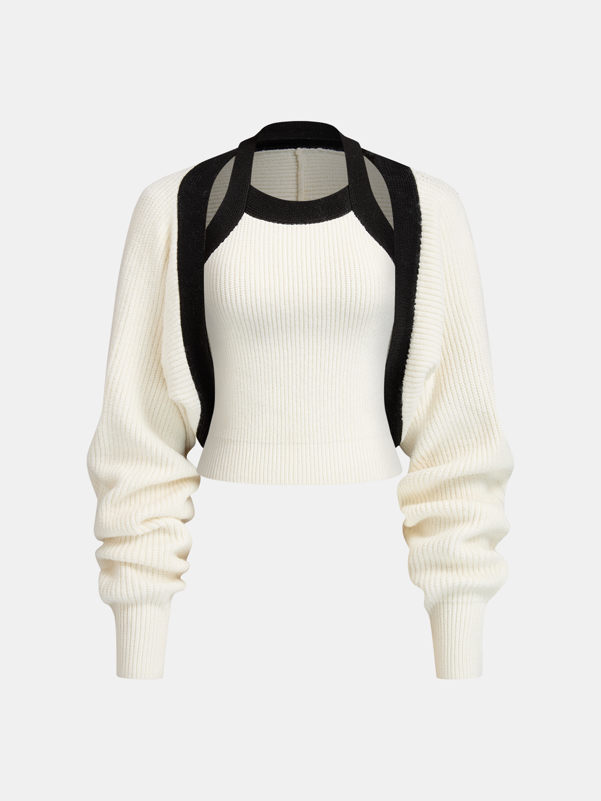 Color-Block Cutout Ribbed Sweater Set for Women Comfy Casual Style