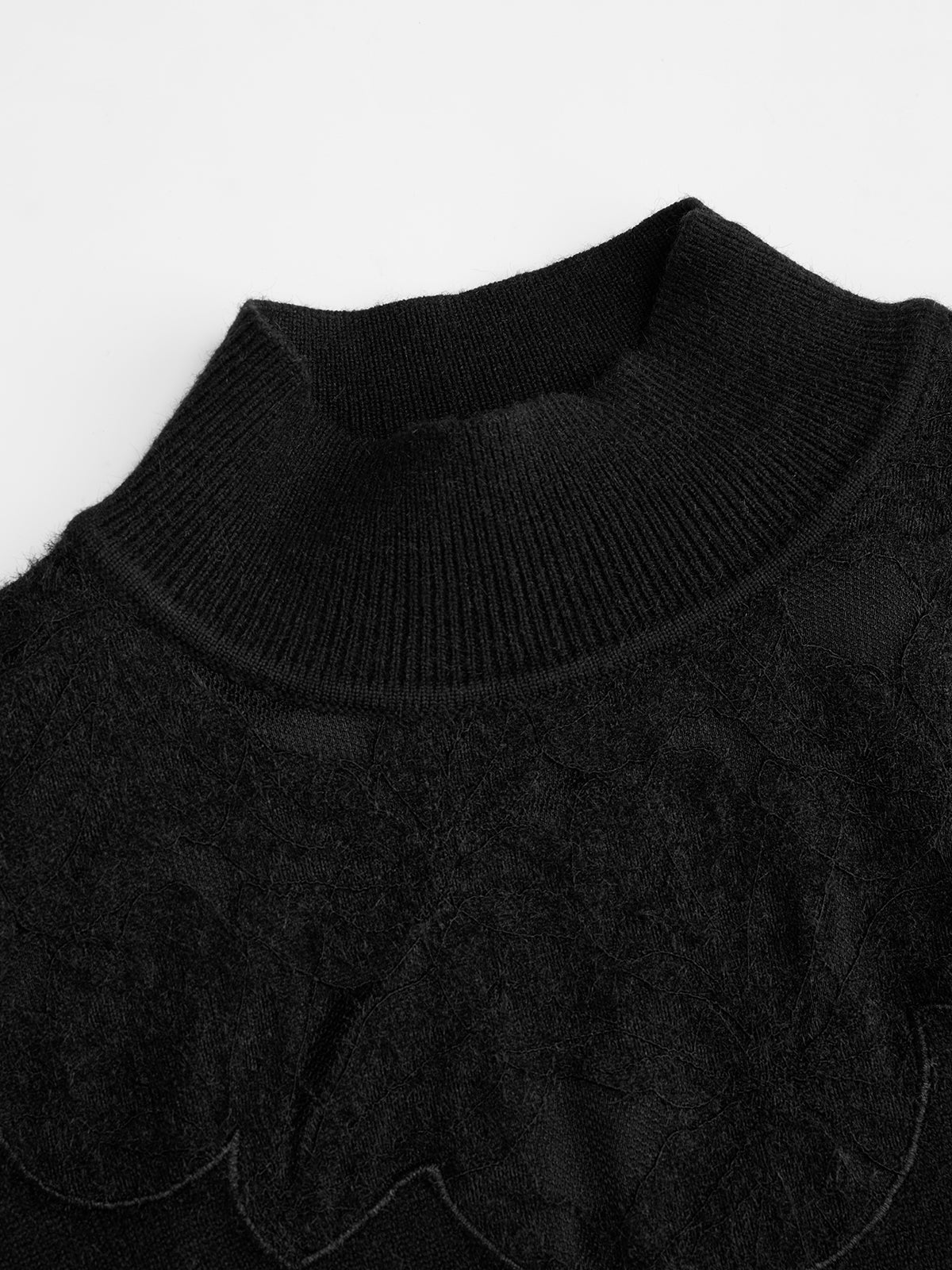 Mock Neck Lace Panel Sweater with Elegant Long Sleeves