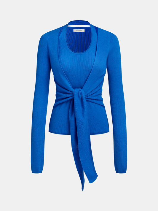 2-in-1 Knot-Front Ribbed Top Comfortable Stylish Versatile Wear