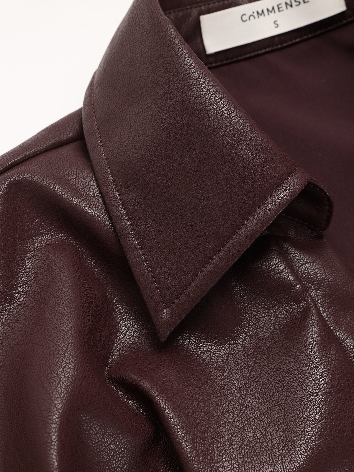Collared Faux Leather Cropped Cross-Front Top Stylish Modern Women's Fashion