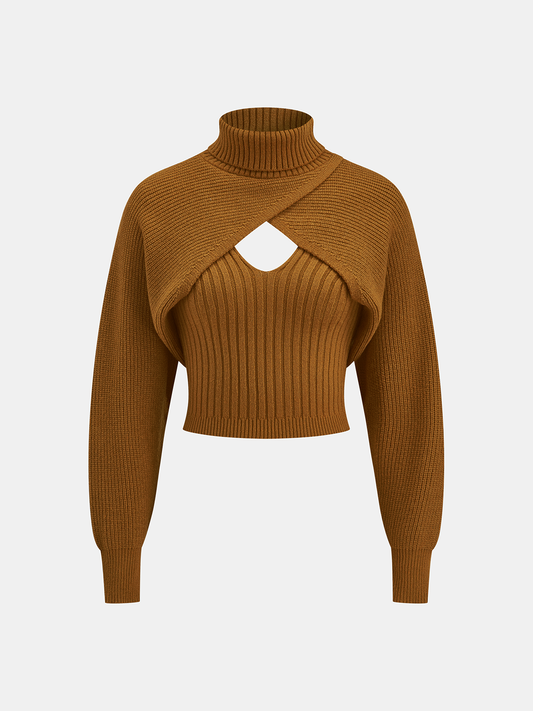 Turtleneck Overlay and Cami Top Knit Two-Piece Set, Stylish Winter Layering Essentials