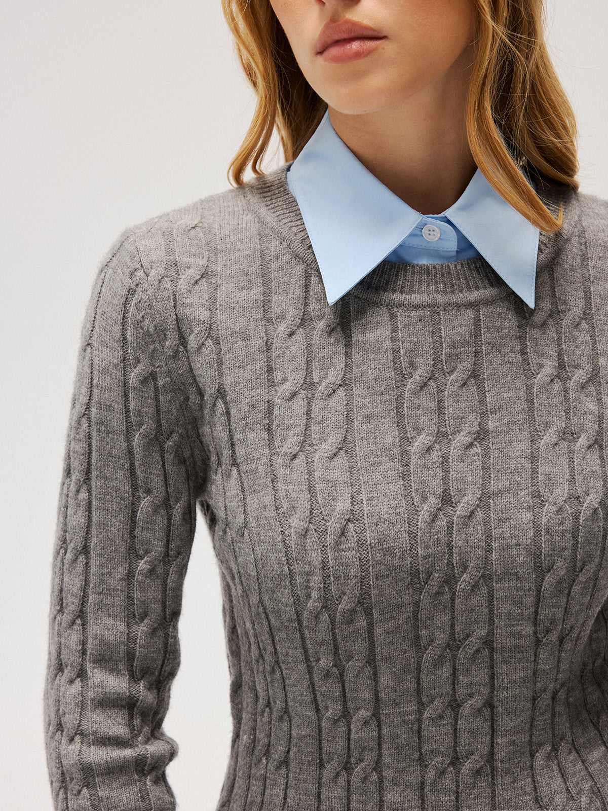 2 in 1 Contrast Shirt Collar Cable-Knit Sweater for Women Cozy Winter Wear