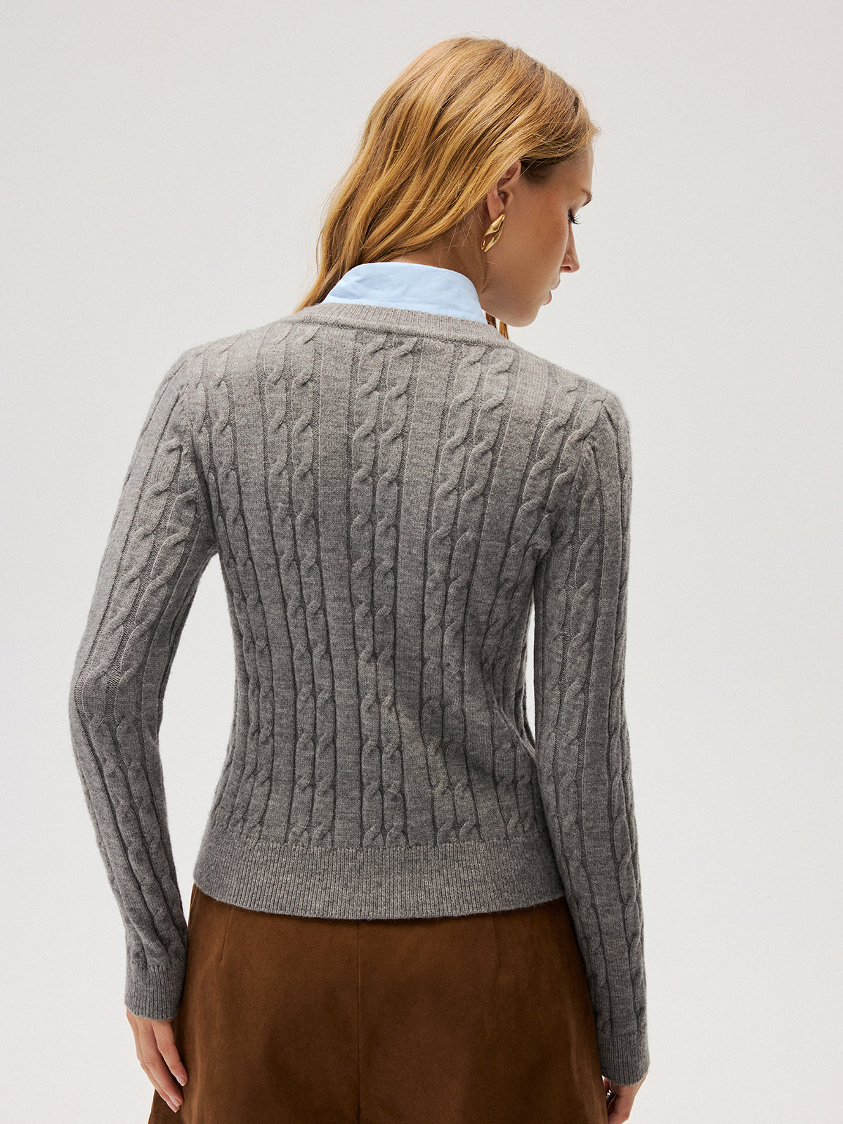 2 in 1 Contrast Shirt Collar Cable-Knit Sweater for Women Cozy Winter Wear