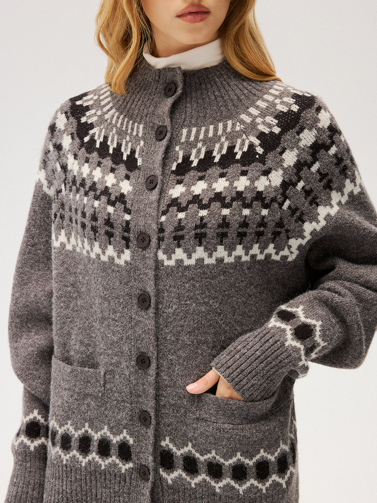 Loose Fair Isle Knit Button Front Cardigan Cozy Winter Sweater