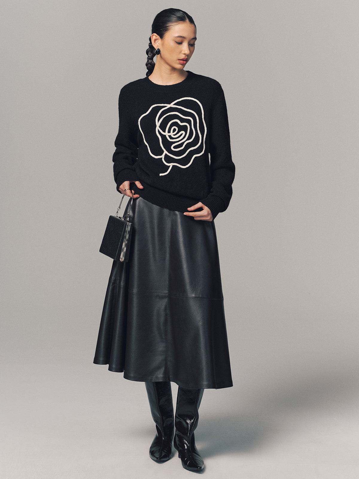 Floral Applique Crew Neck Sweater for Women Casual Wear