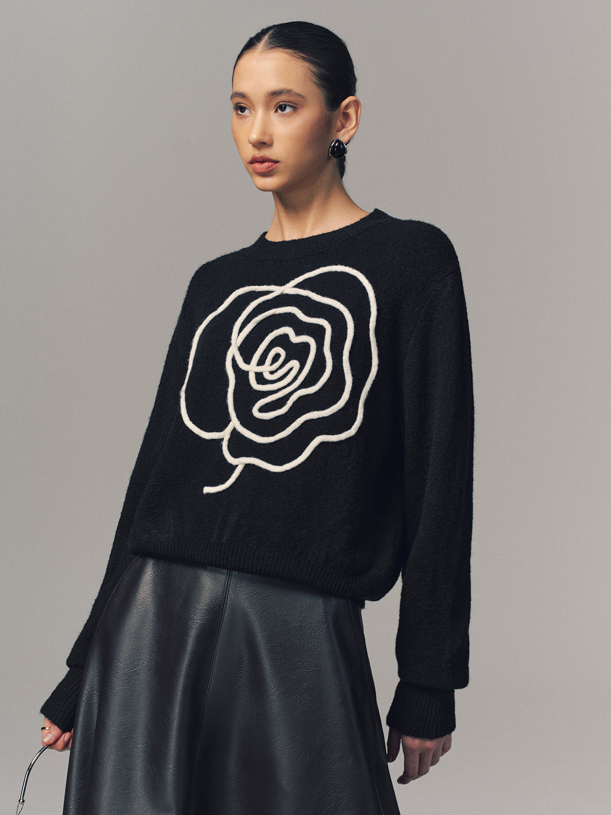 Floral Applique Crew Neck Sweater for Women Casual Wear