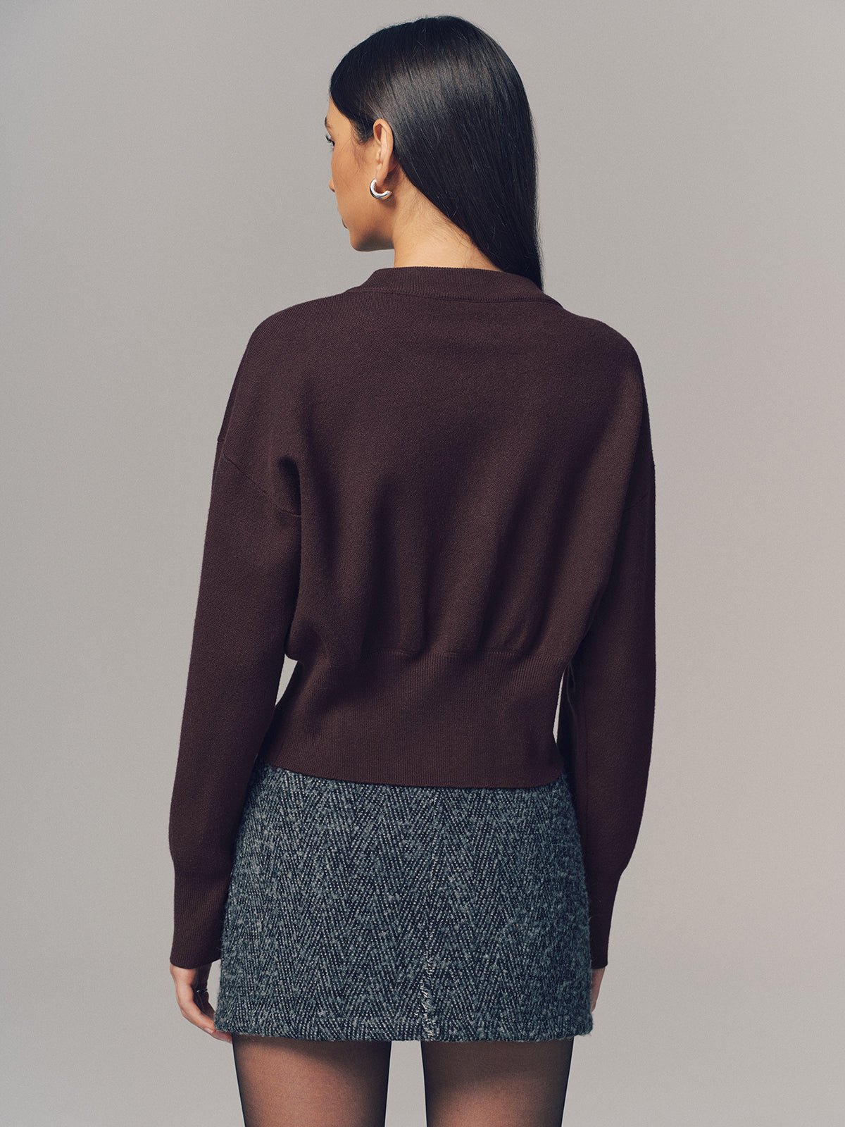 Metal Button Crew Neck Knit Cardigan Women's Lightweight Sweater