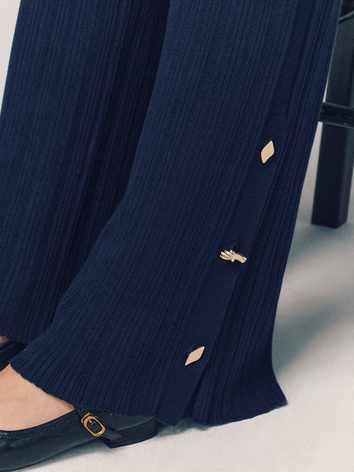 Textured Wool-Blend Metal-Detail High-Waist Slit Knit Pants for Women
