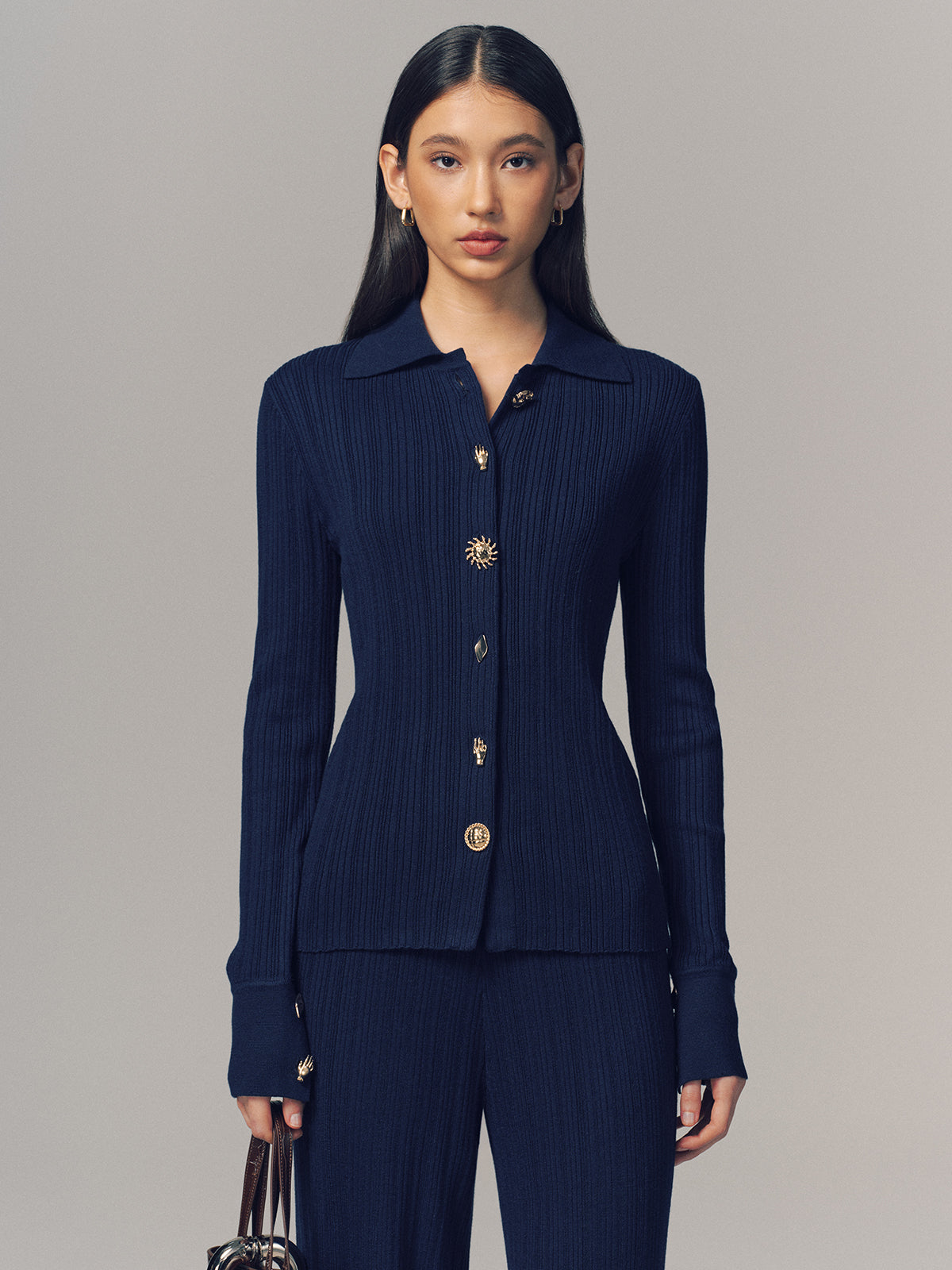 Textured Wool-Blend Collared Cardigan for Women Comfort Fit