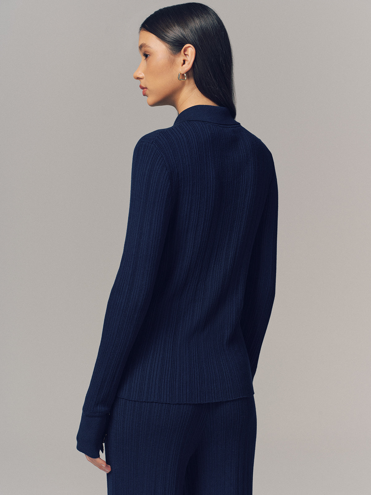 Textured Wool-Blend Collared Cardigan for Women Comfort Fit