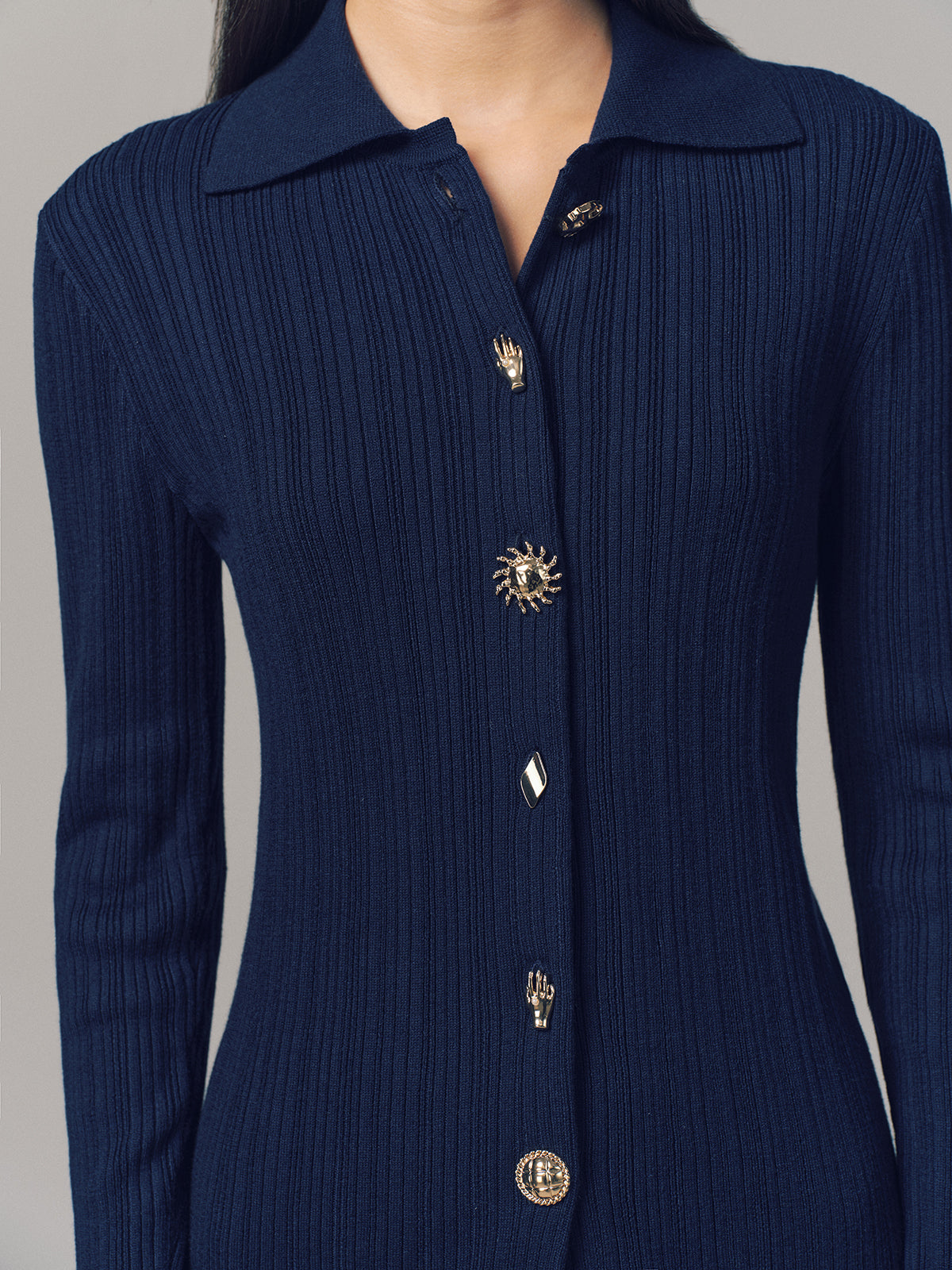 Textured Wool-Blend Collared Cardigan for Women Comfort Fit