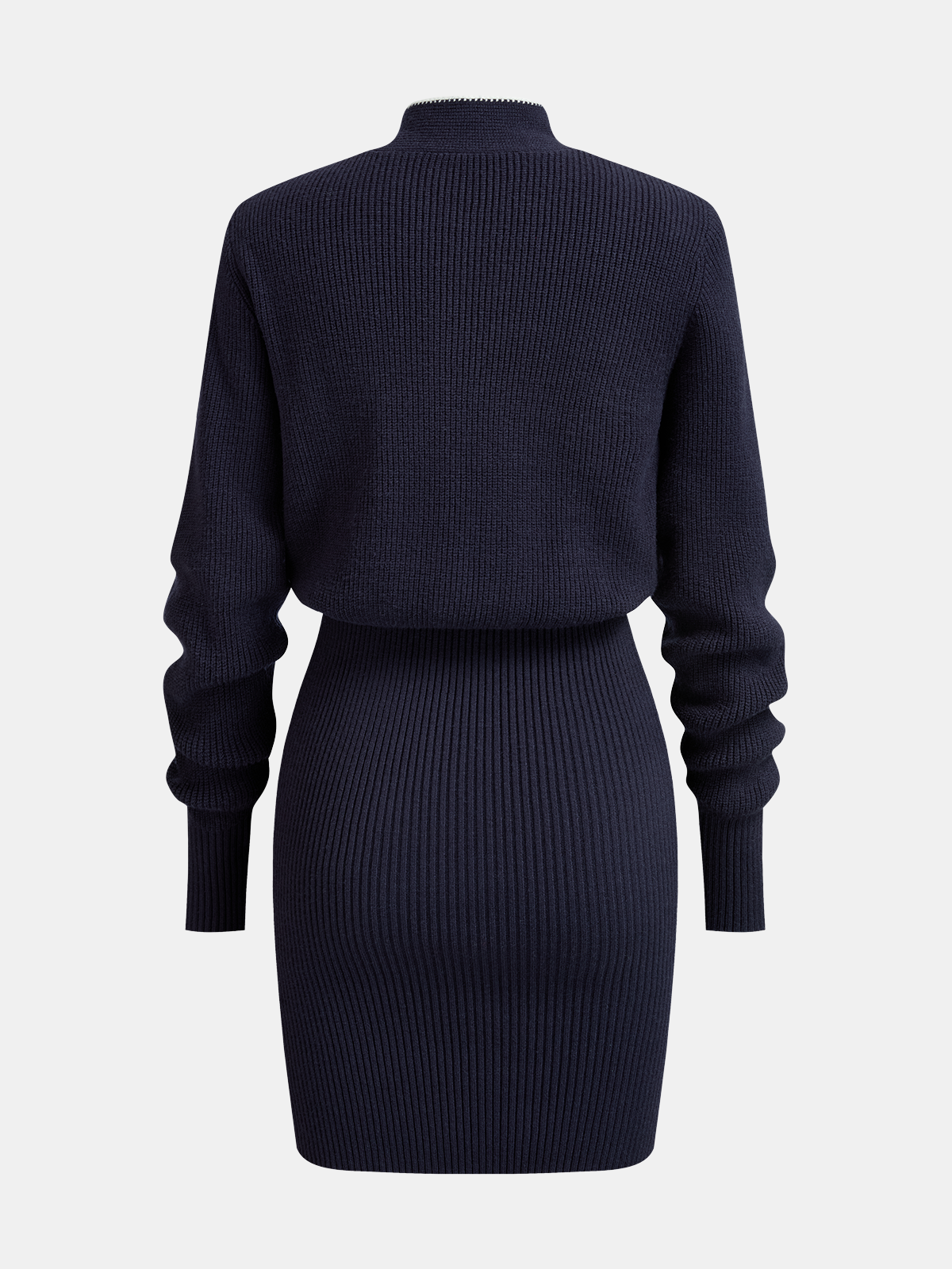 Contrast-Trim Tie-Neck Knit Midi Dress - Elegant Women's Casual Wear