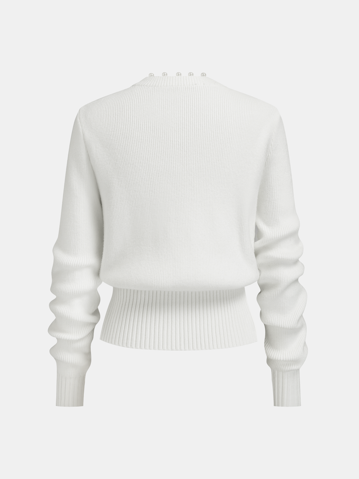 Pearl Trim Ribbed Knit Top Women's Casual Fashion Sleeve Detail