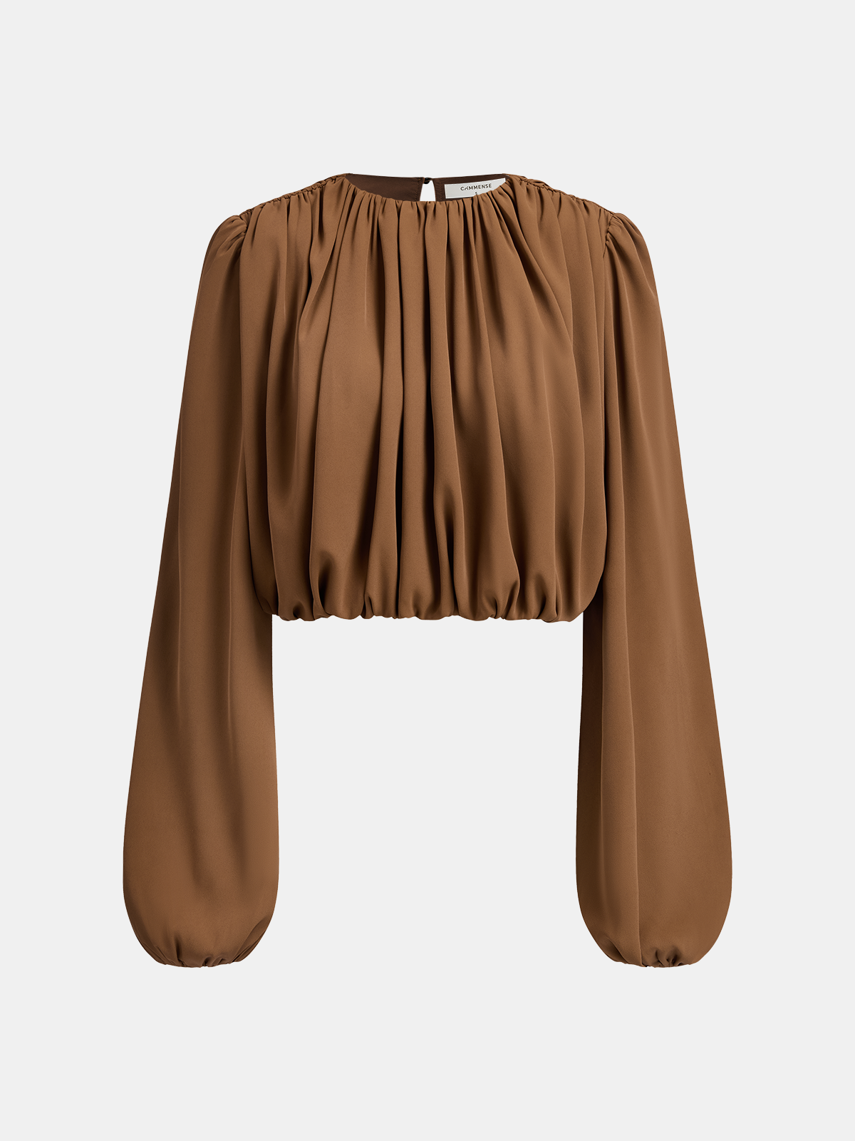 Loose Ruched Puff-Sleeve Cropped Blouse Women's Trendy Casual Top