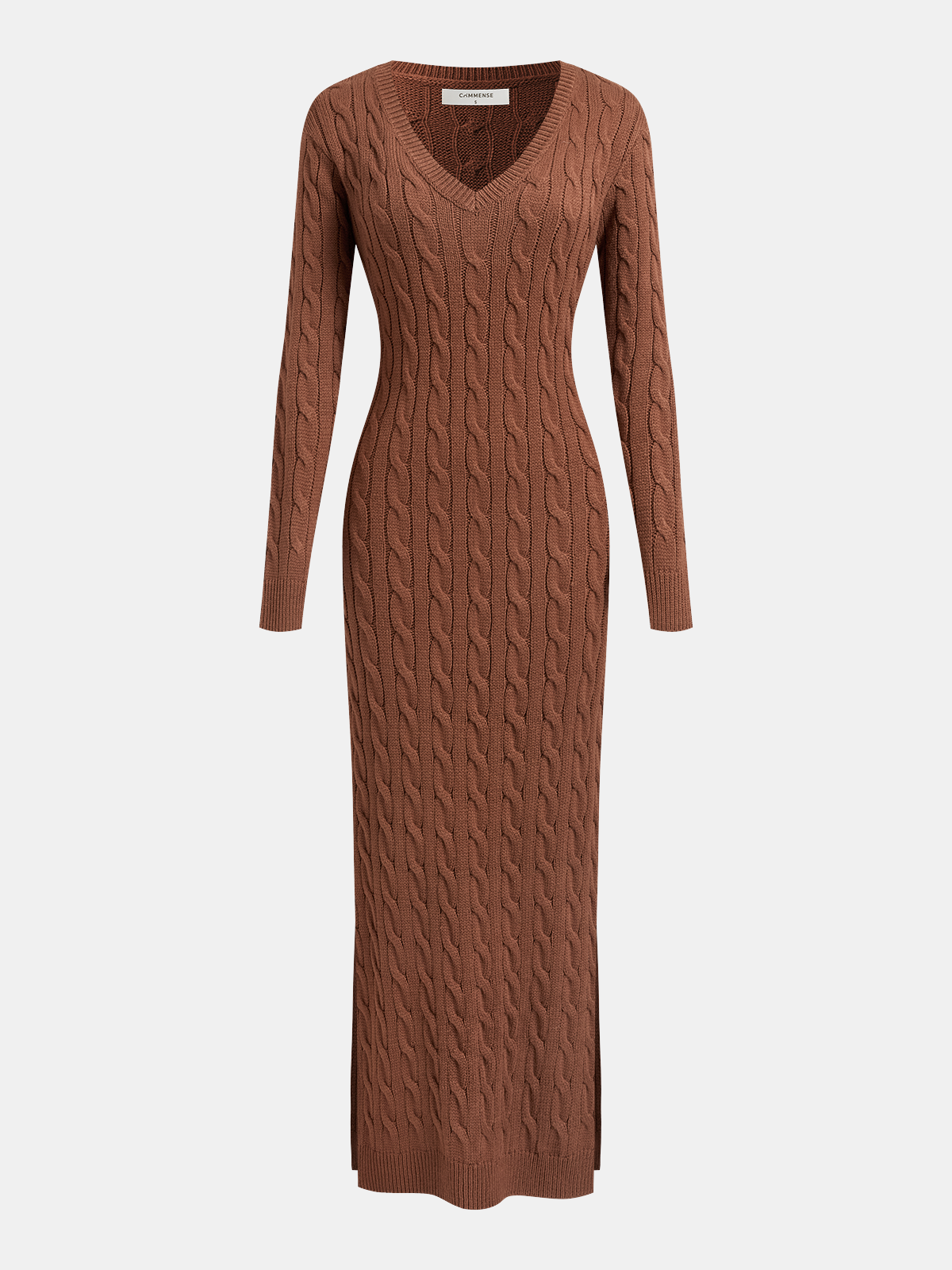 Cable-Knit V-Neck Maxi Sweater Dress Cozy Winter Essential