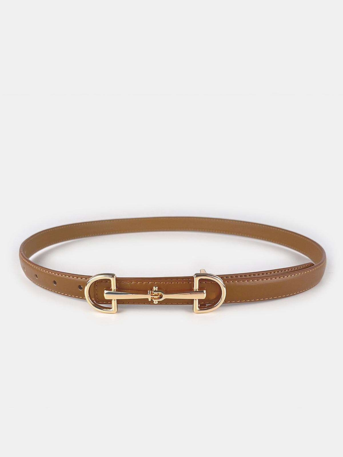 Horsebit Buckle Leather Thin Belt, Adjustable Classic Fashion Accessory
