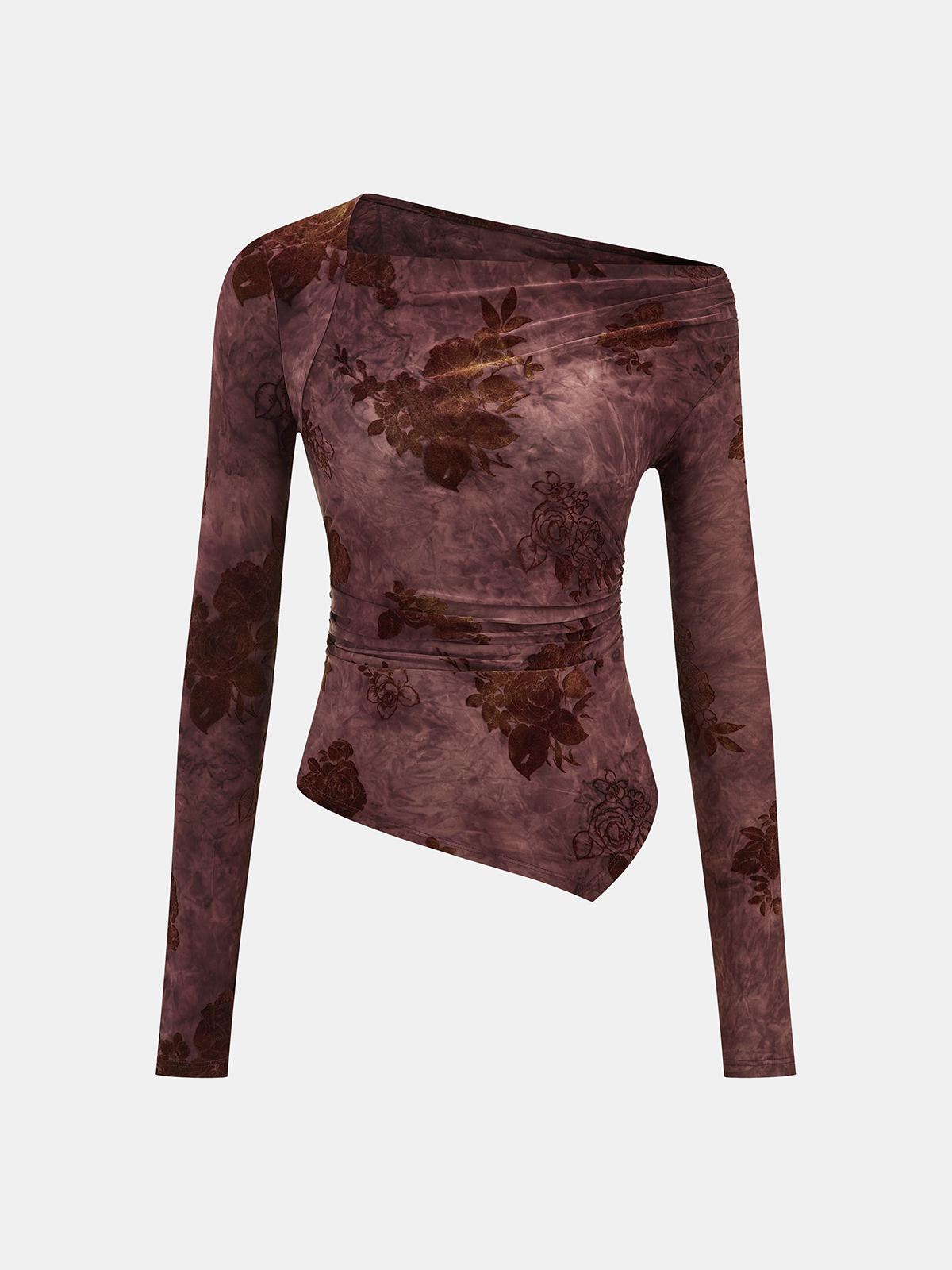Floral Asymmetric Ruffle Long Sleeve Top Women's Fashion Blouse