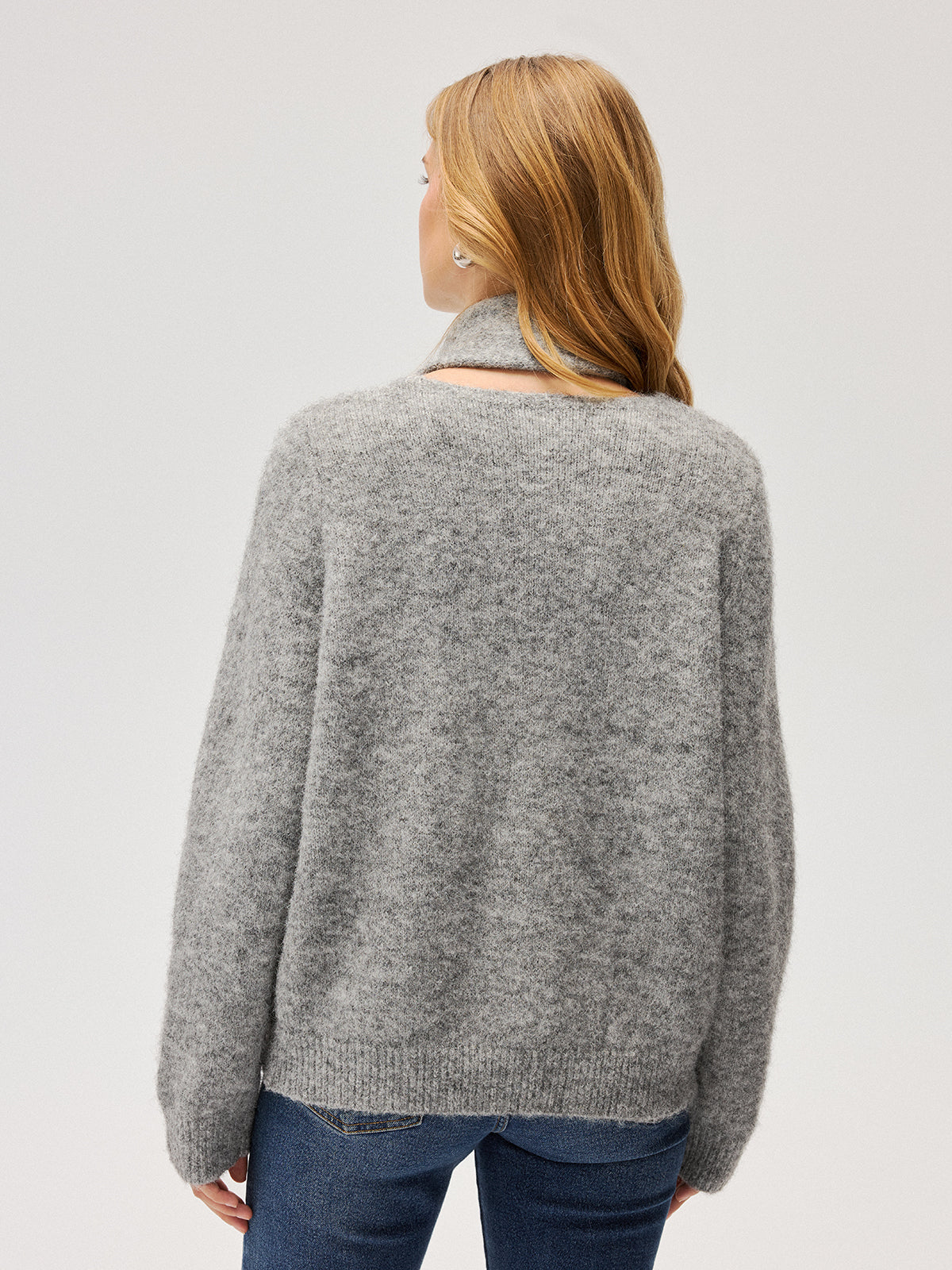 Wool-Blend Scarf-Attached Sweater for Cozy Warmth