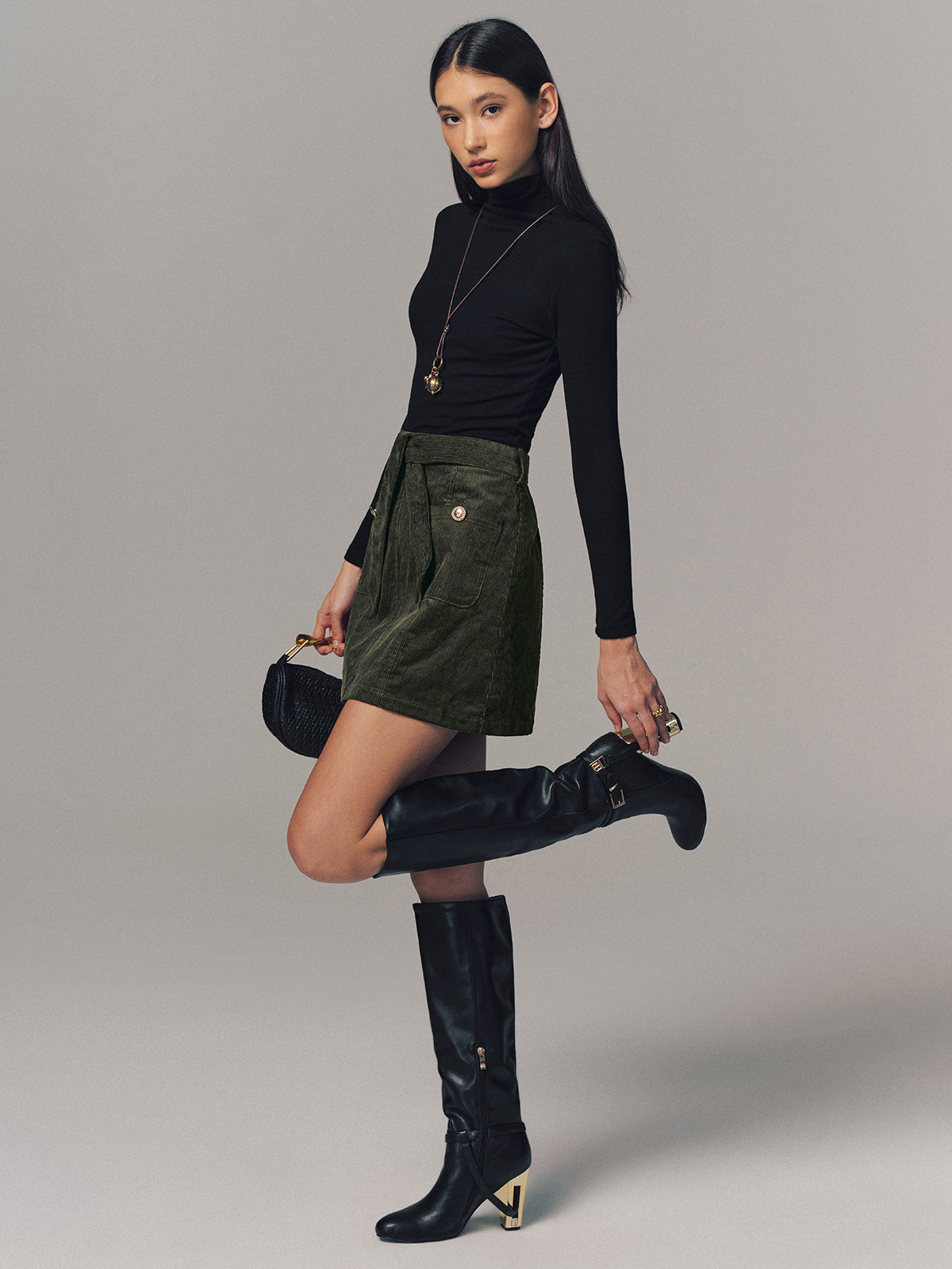 Corduroy Belted Mini Skirt for Women Trendy Fall Fashion