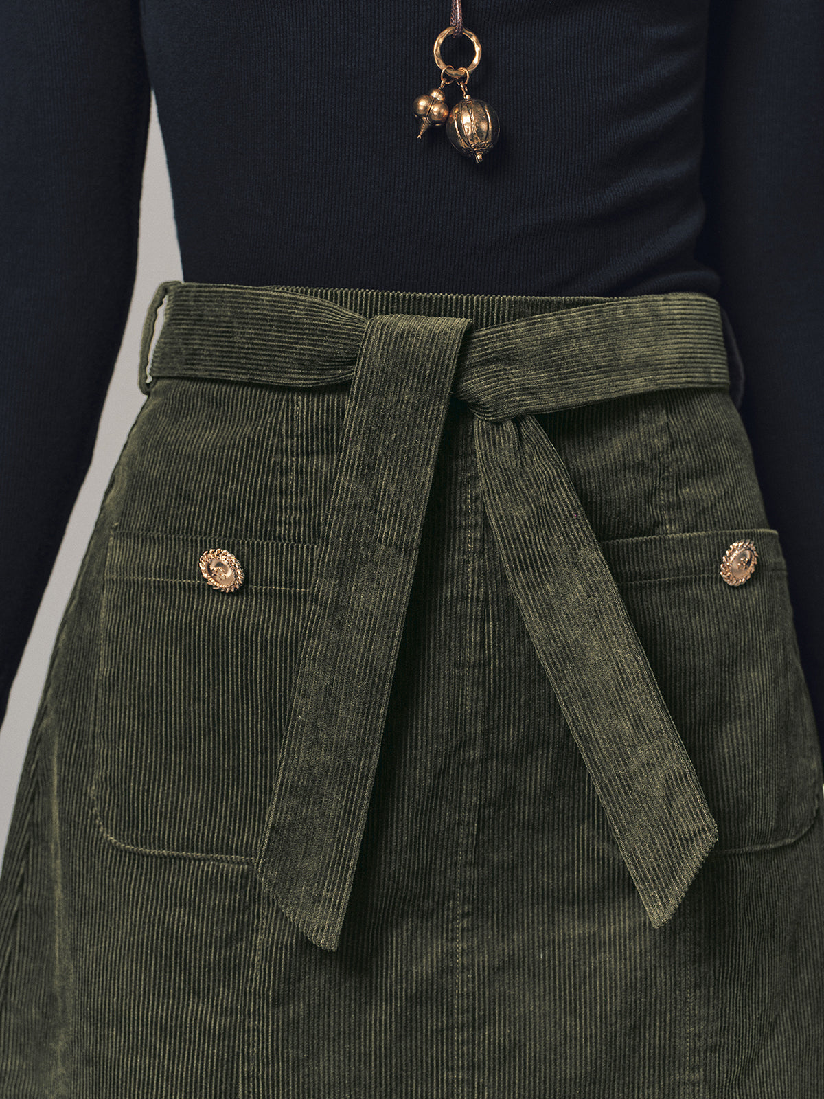 Corduroy Belted Mini Skirt for Women Trendy Fall Fashion