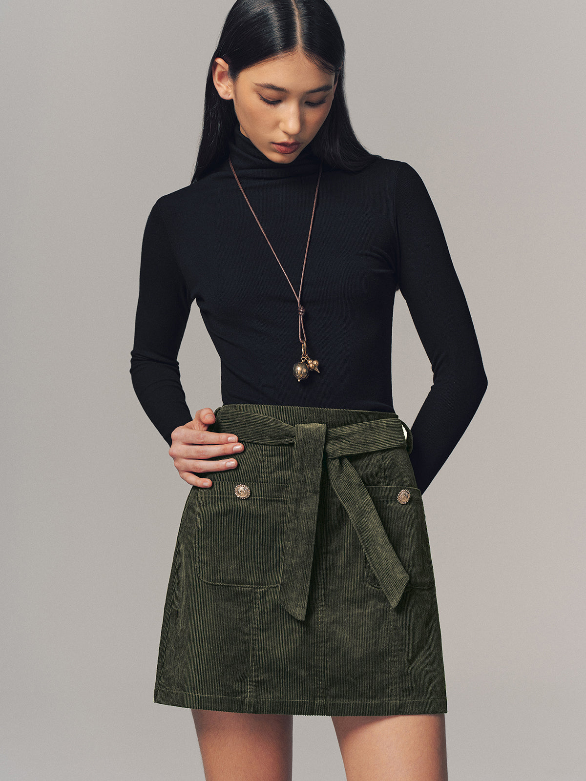 Corduroy Belted Mini Skirt for Women Trendy Fall Fashion