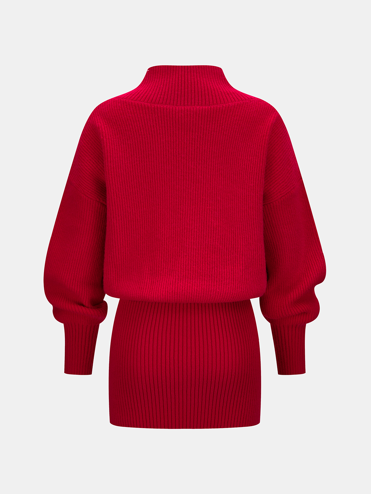 Wrap V-Neck Ribbed Knit Mini Dress with Long Sleeves and Belt