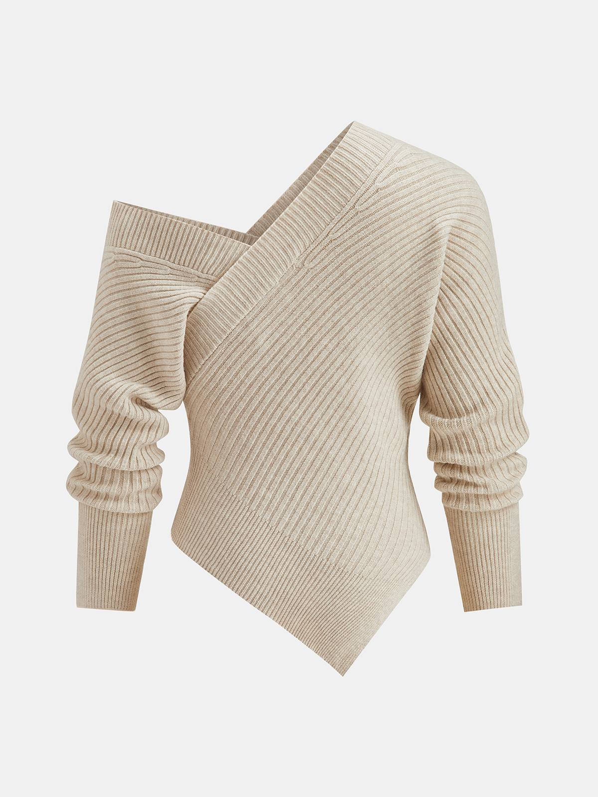 Asymmetric Neck Ribbed Knit Sweater Cozy Winter Fashion Essentials