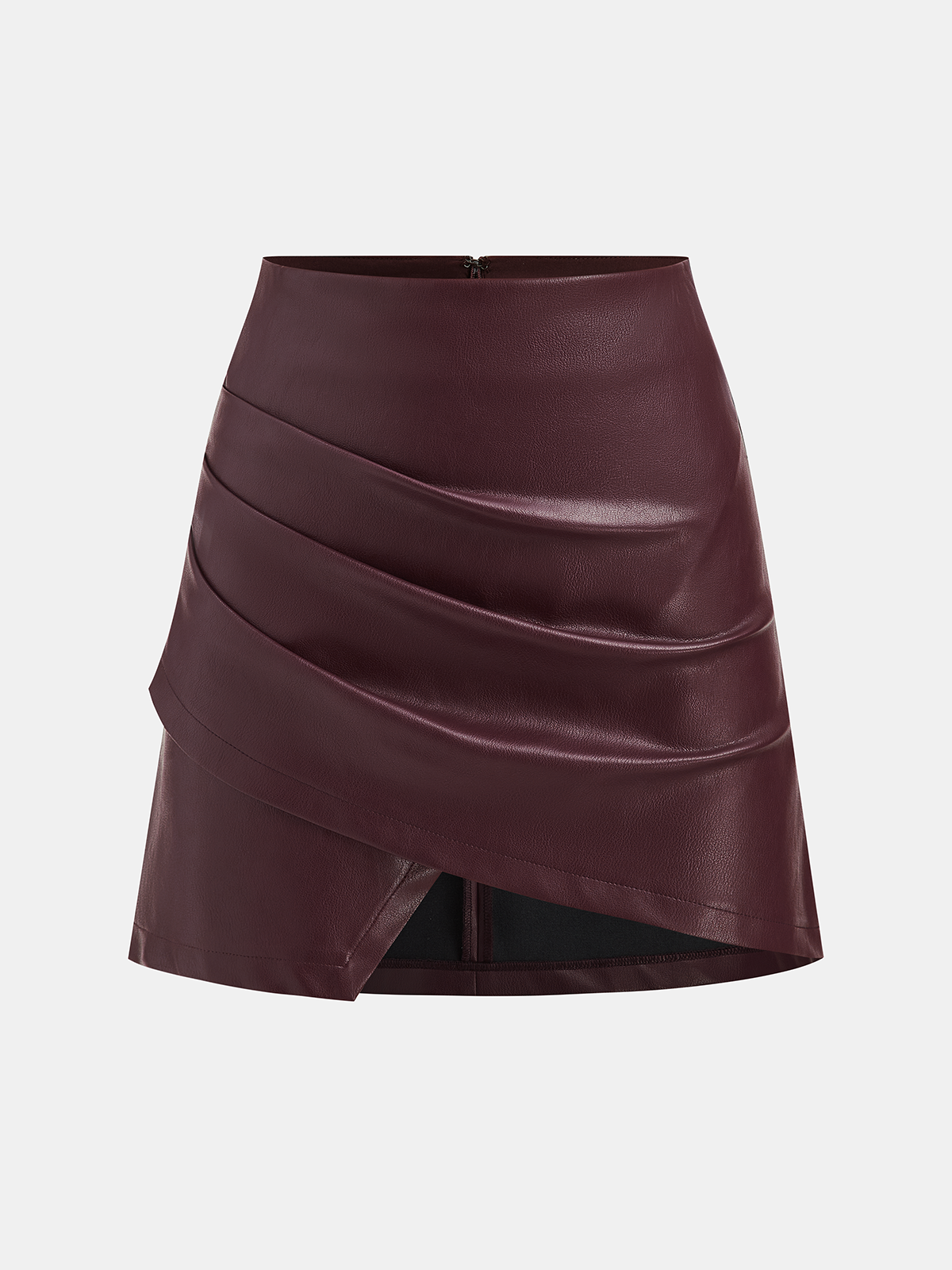 Asymmetric Ruched Faux Leather Mini Skirt for Women High Waist Fashion