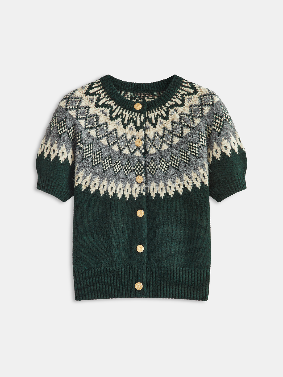 Cashmere-Blend Fair Isle Short-Sleeve Cardigan for Women's Fashion