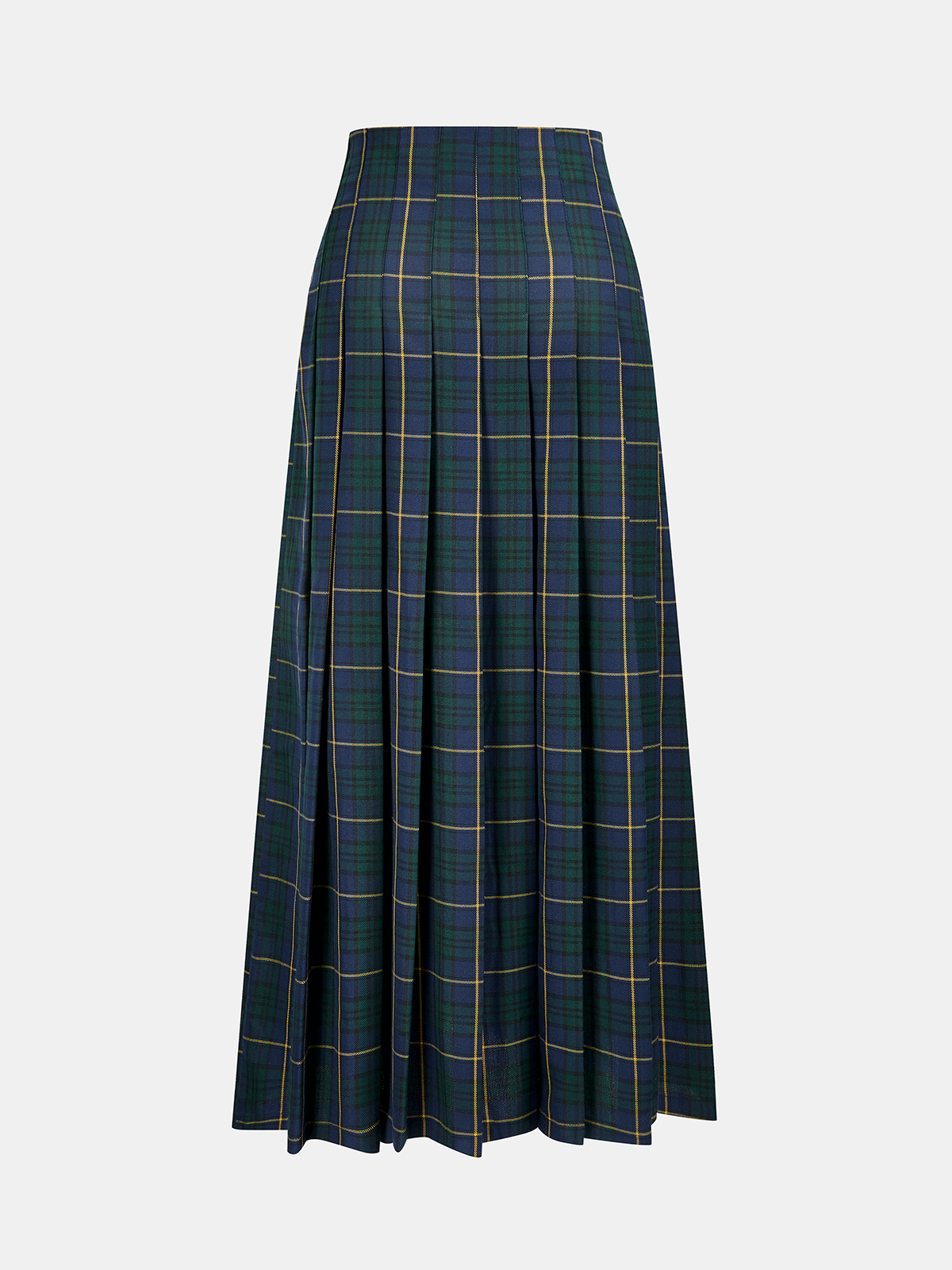Pleated Plaid Buckle Maxi Skirt with Adjustable Waistband
