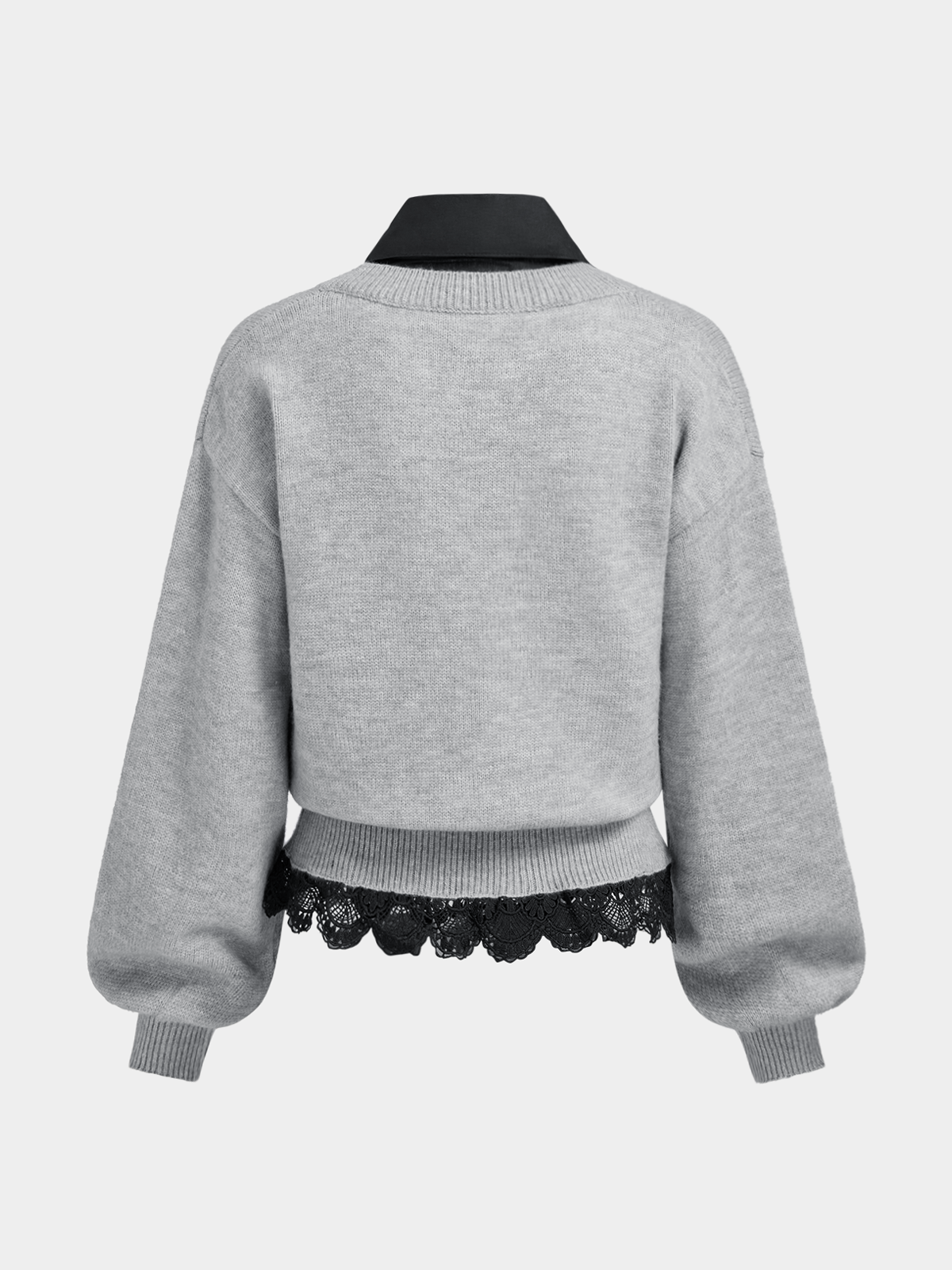 Contrast Collar Lace Hem Sweater for Women Elegant Style