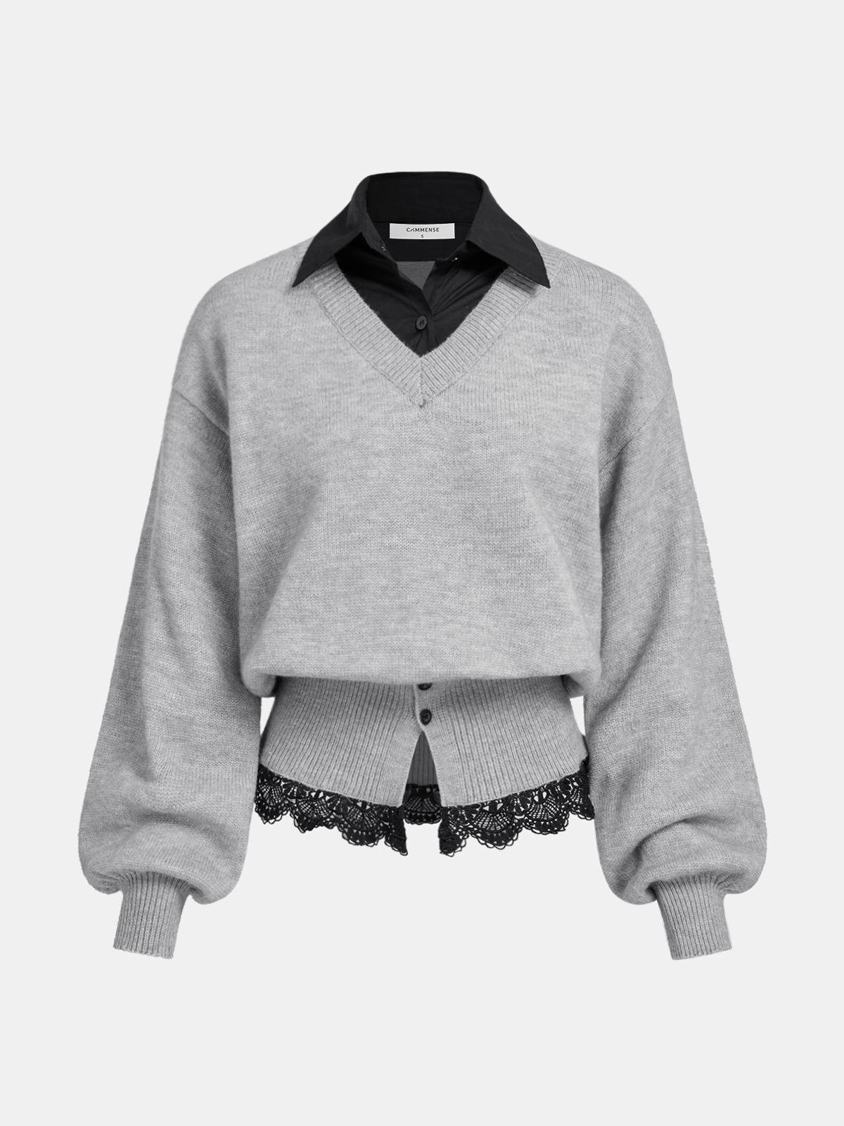 Contrast Collar Lace Hem Sweater for Women Elegant Style