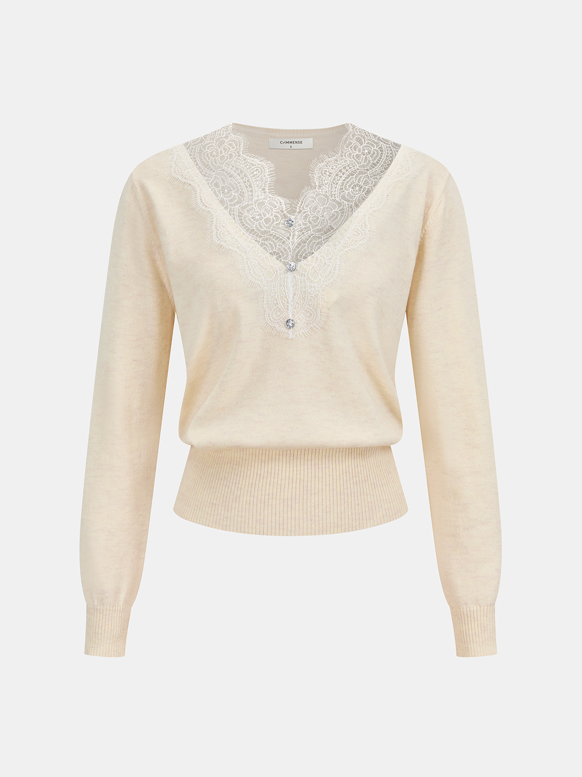 Lace Panel Rhinestone Wool Blend Sweater - Elegant Comfortable Fall Winter Apparel
