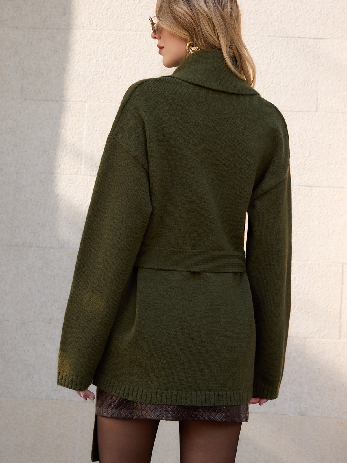 Tie-Waist Wrap Cardigan with Belted Closure for Women