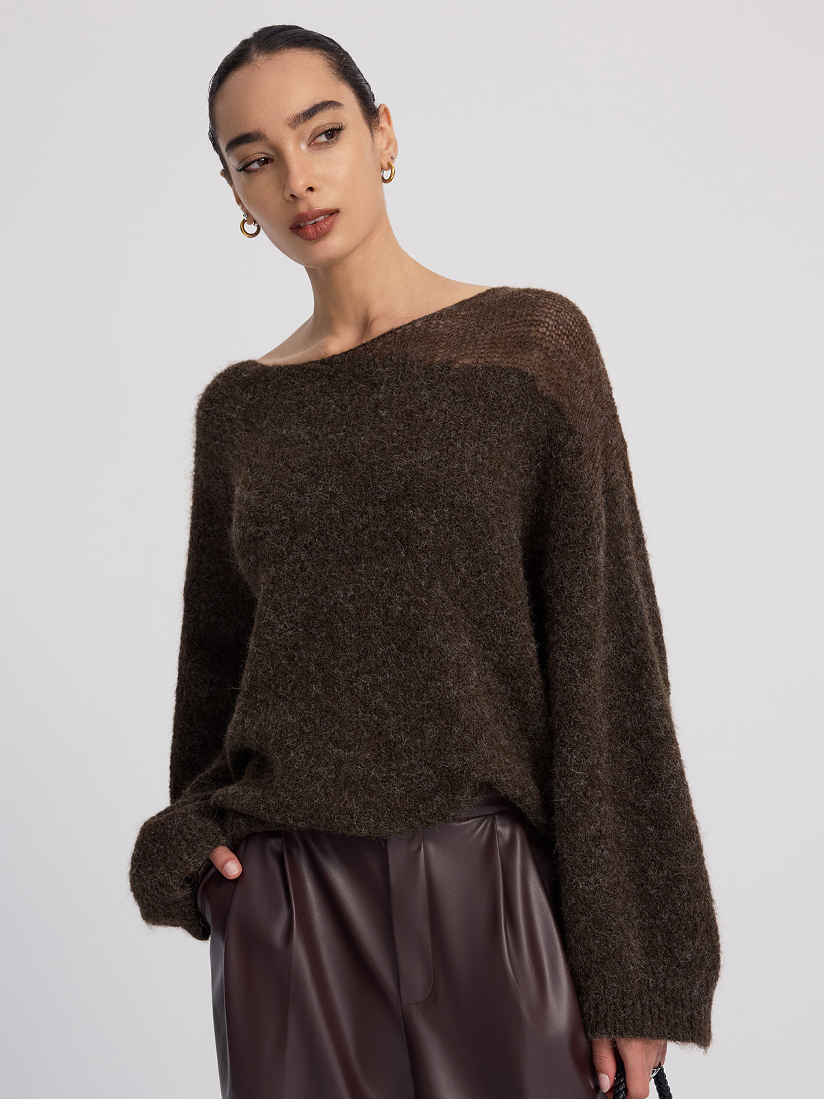 Sheer Paneled Mohair Knit Sweater Cozy Lightweight Autumn Essential