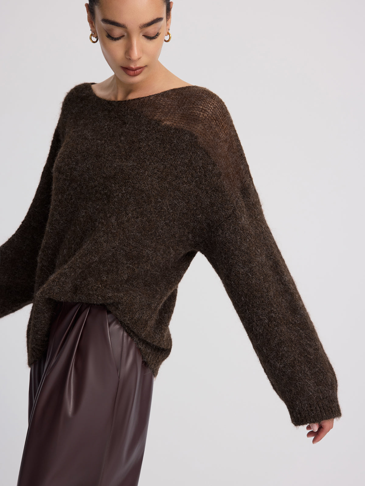 Sheer Paneled Mohair Knit Sweater Cozy Lightweight Autumn Essential