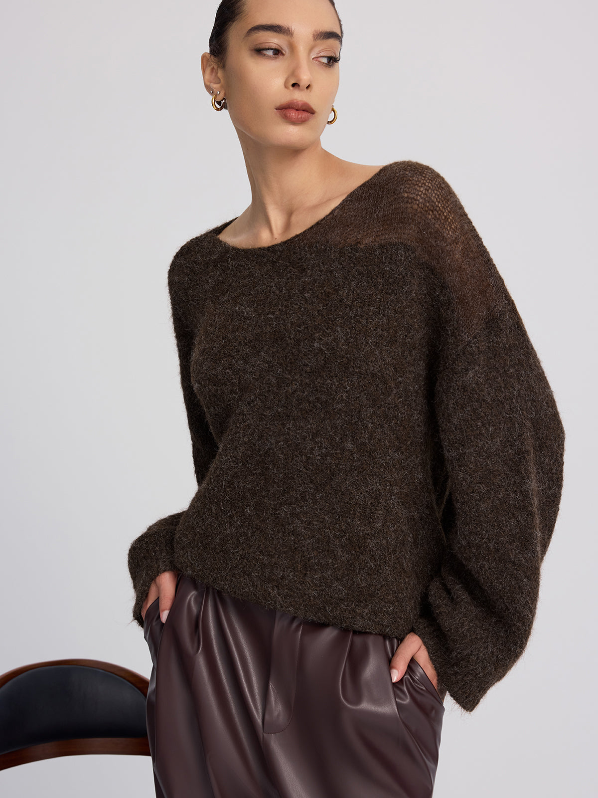Sheer Paneled Mohair Knit Sweater Cozy Lightweight Autumn Essential