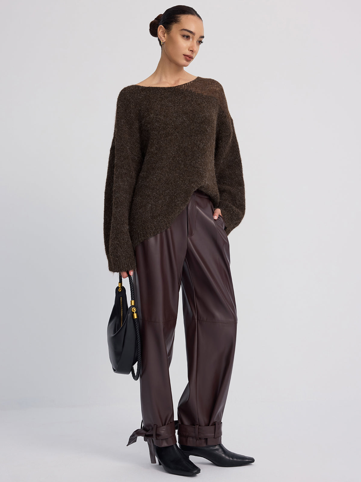 Sheer Paneled Mohair Knit Sweater Cozy Lightweight Autumn Essential
