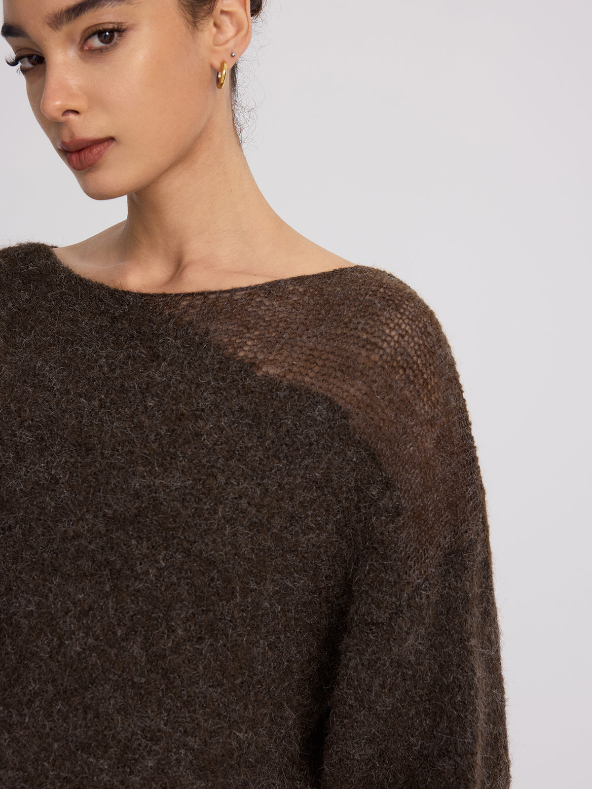 Sheer Paneled Mohair Knit Sweater Cozy Lightweight Autumn Essential