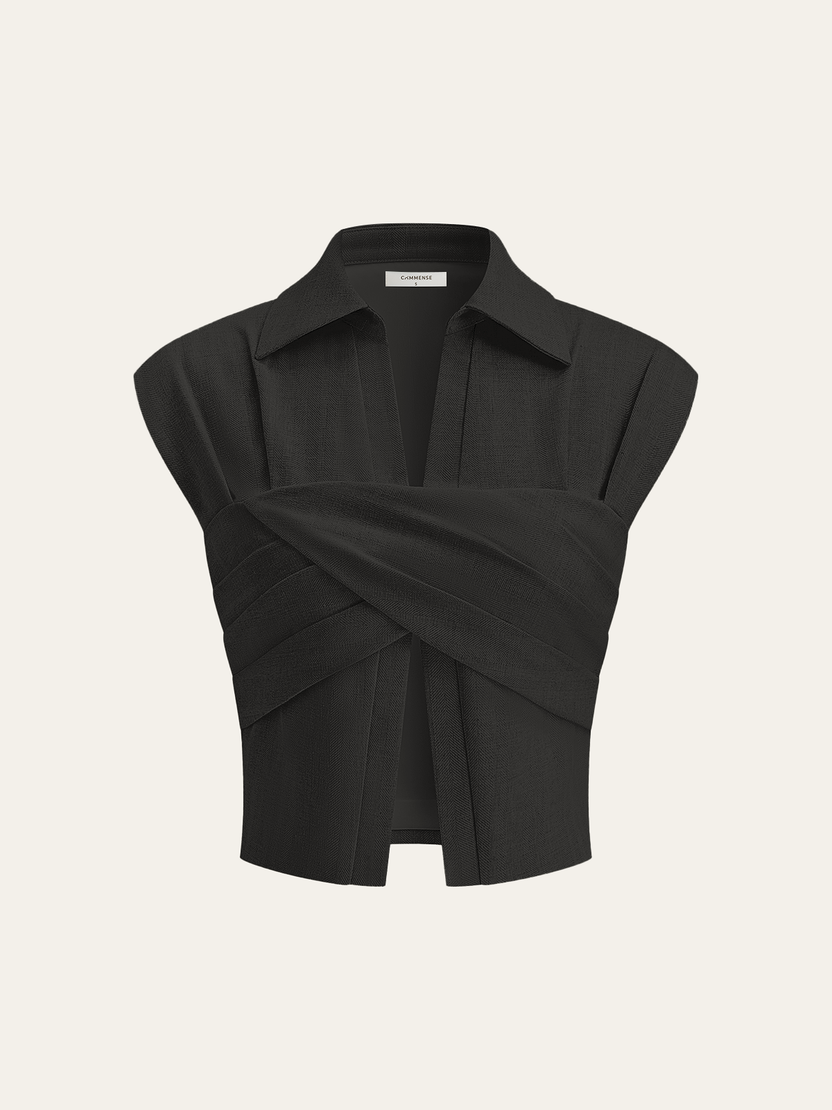 Linen Blend Cropped Blouse with Cross Wrap Detail and Tie Waist