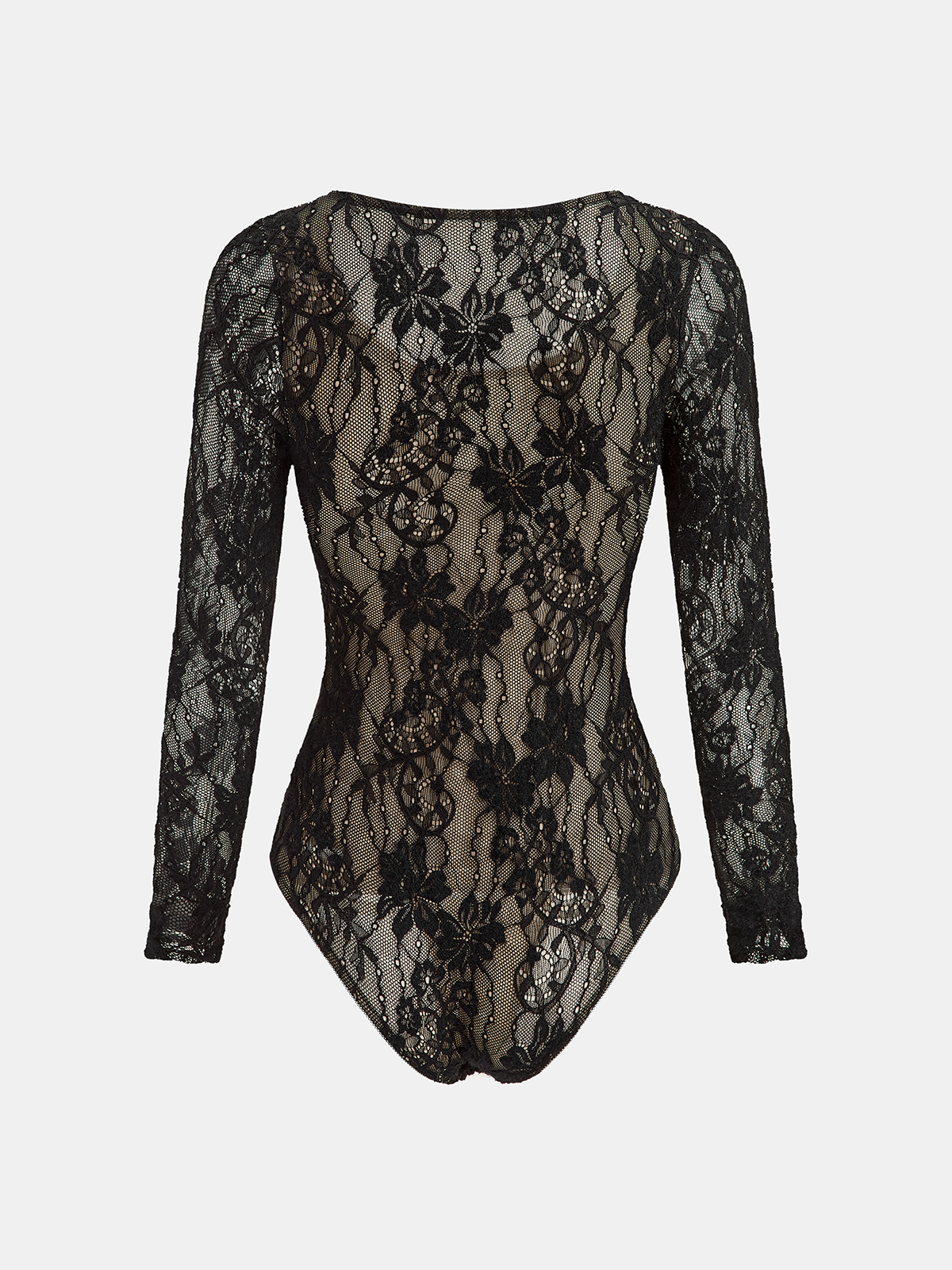 Floral Lace Long-Sleeve Bodysuit for Women, Elegant Stretchy Lingerie