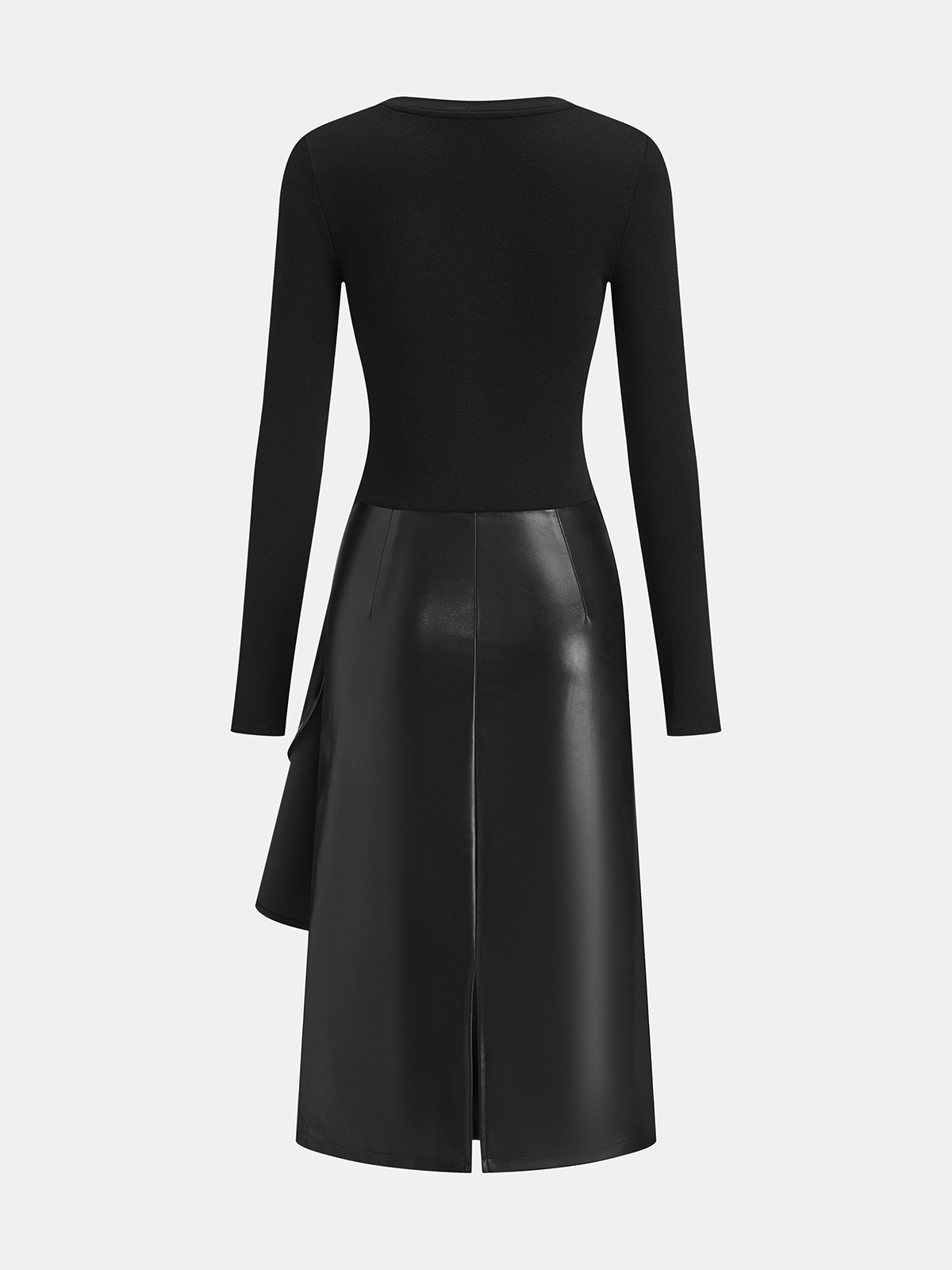 Knit & Faux Leather Panel Asymmetric Maxi Dress for Women's Fashion