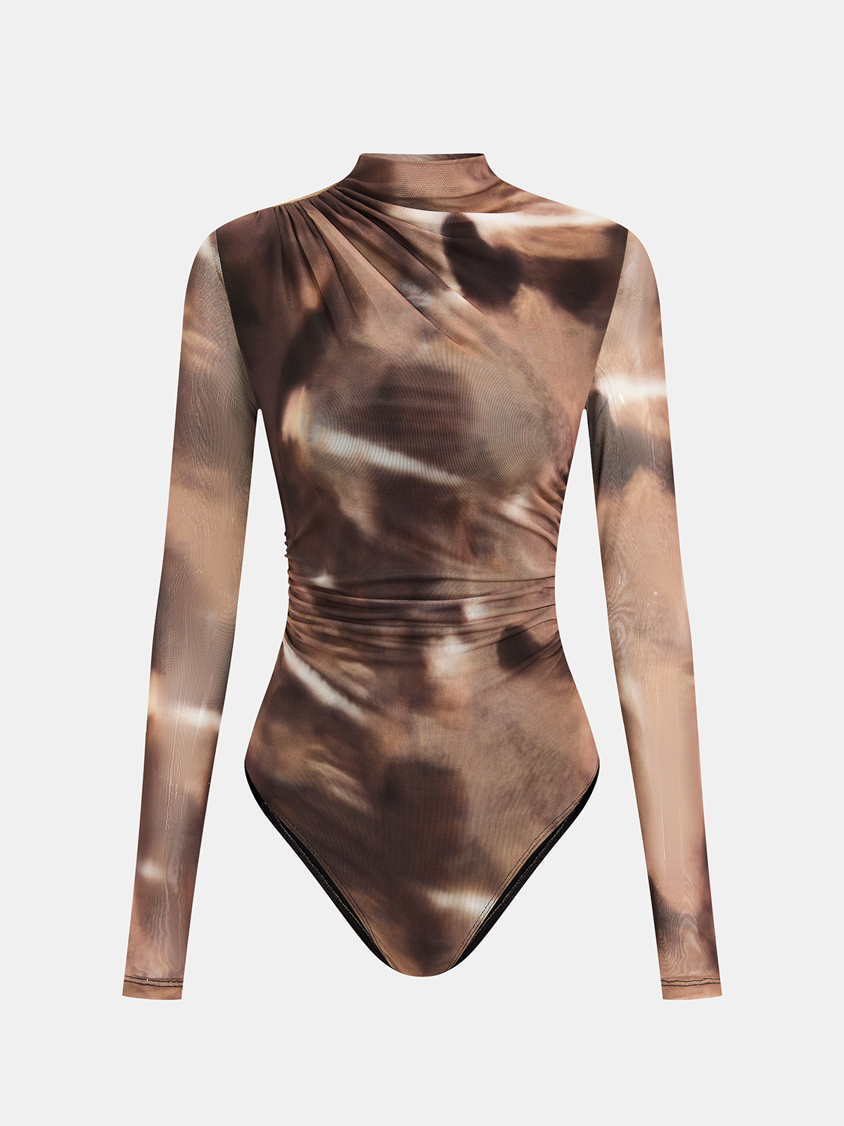 Gradient Print Ruched Long Sleeve Bodysuits for Women Fashion Trend
